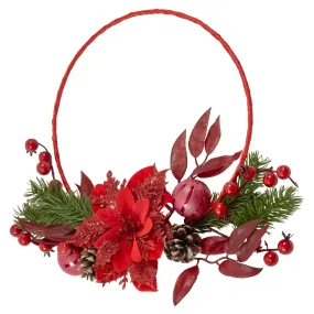 Christmas Poinsettia Bauble Wreath With Foliage 33cm