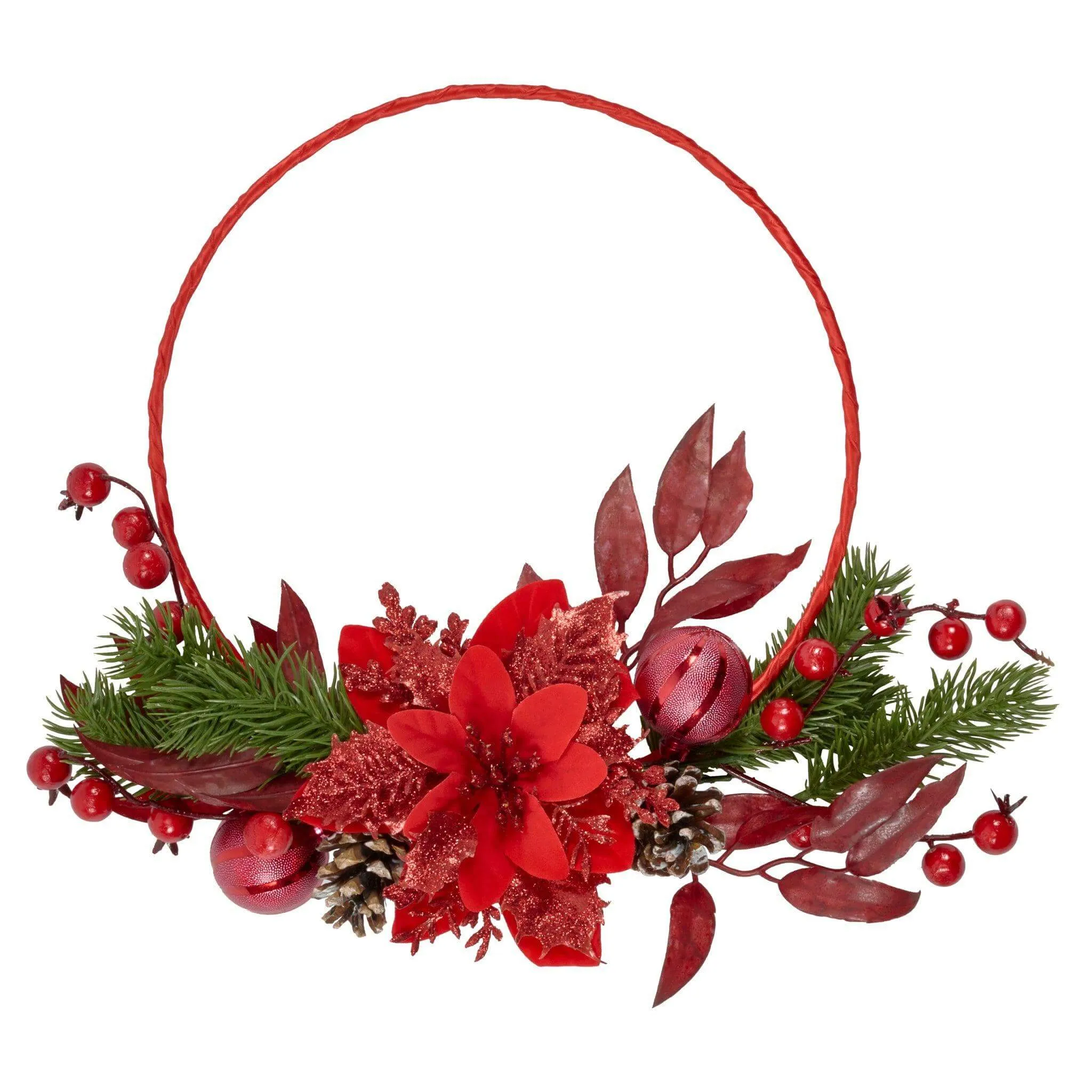 Christmas Poinsettia Bauble Wreath With Foliage 33cm