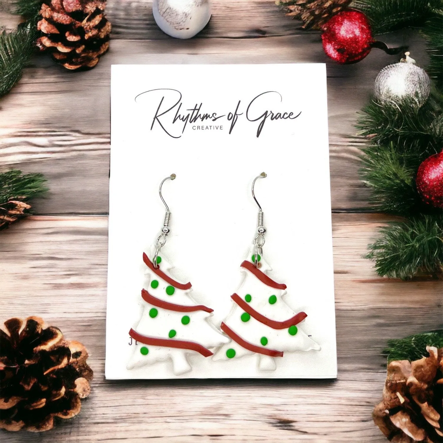 Christmas Tree Earrings, Christmas Tree Snack Cake, Christmas Earrings, Christmas Jewelry, Little Debbie Snack Cake, Handmade Earrings