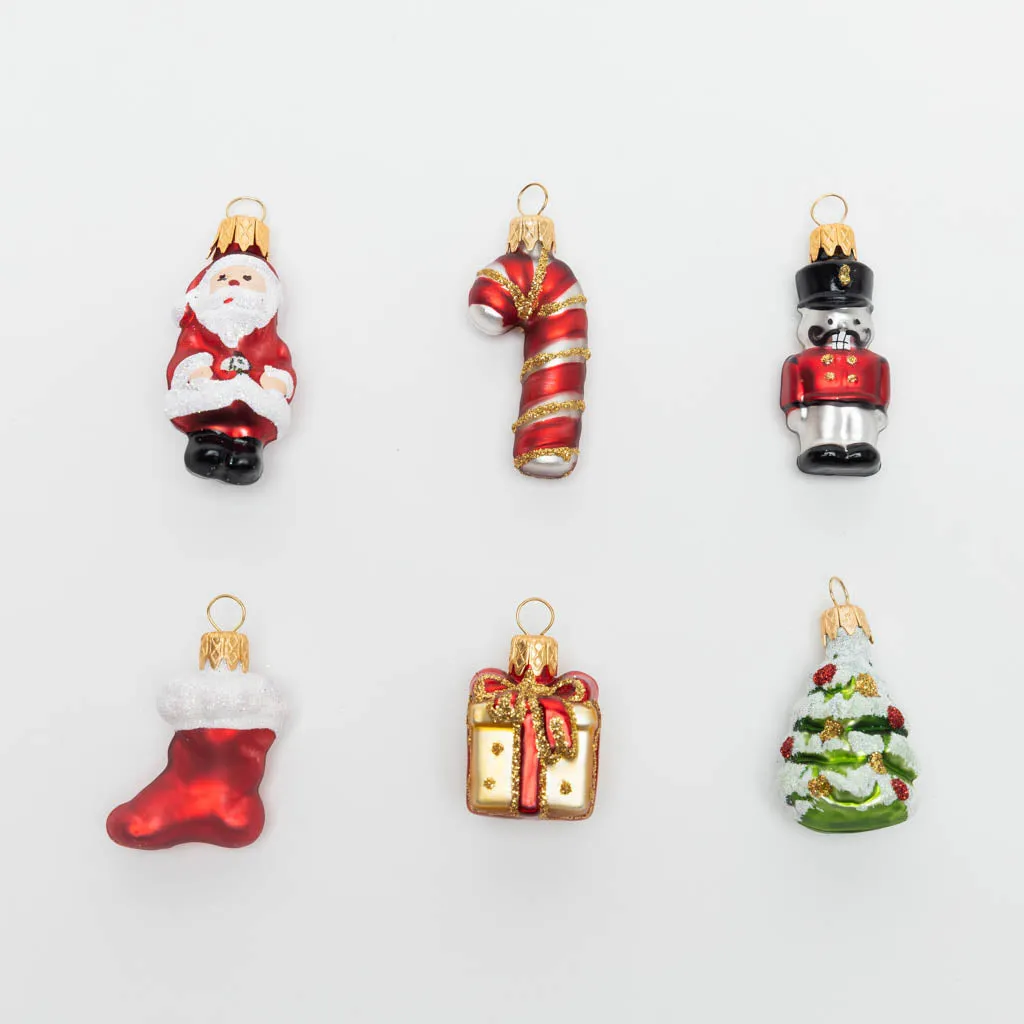 Classic Christmas Handblown German Mini Glass Ornament - 6 Piece Set