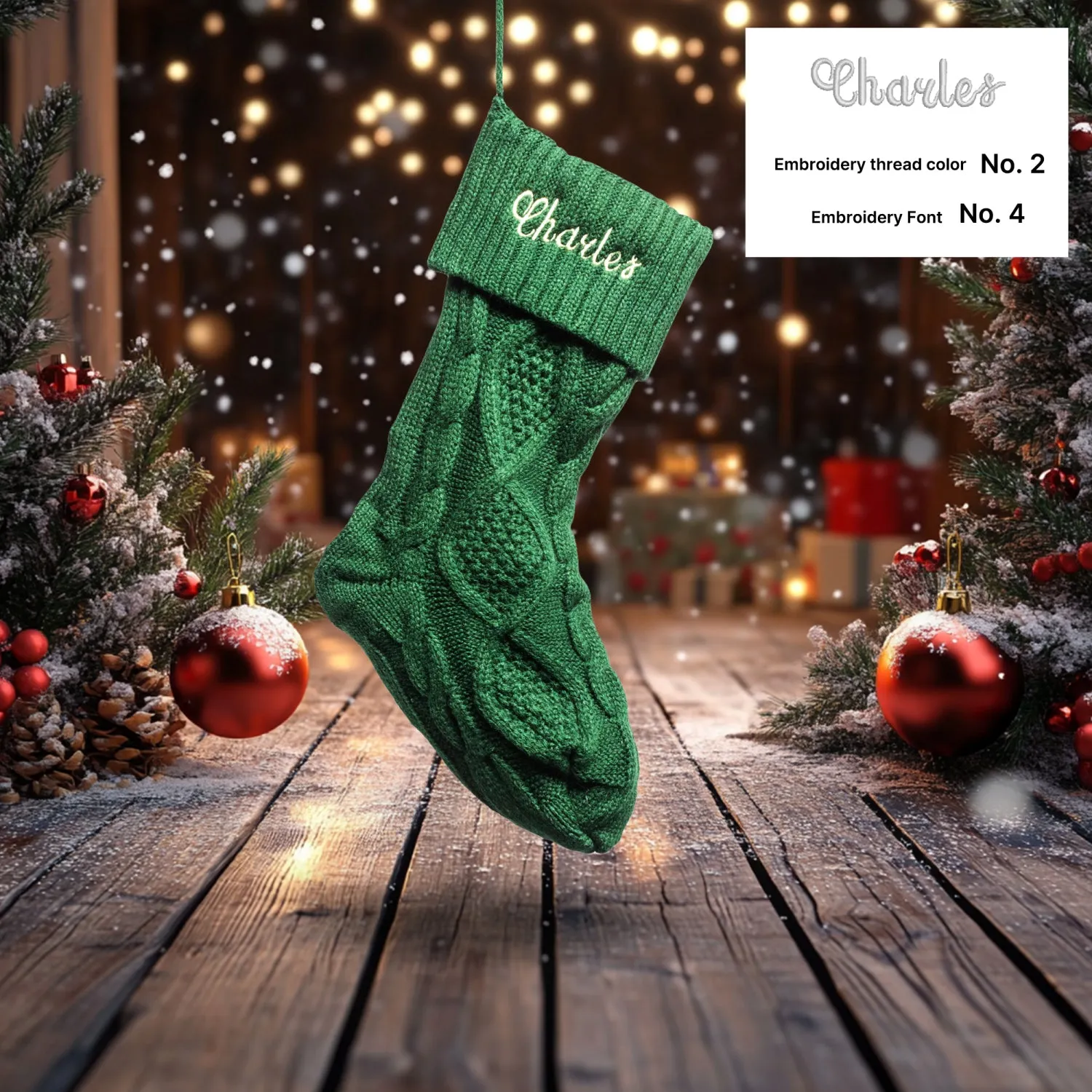 Classic Knitted Embroidered Christmas Stocking