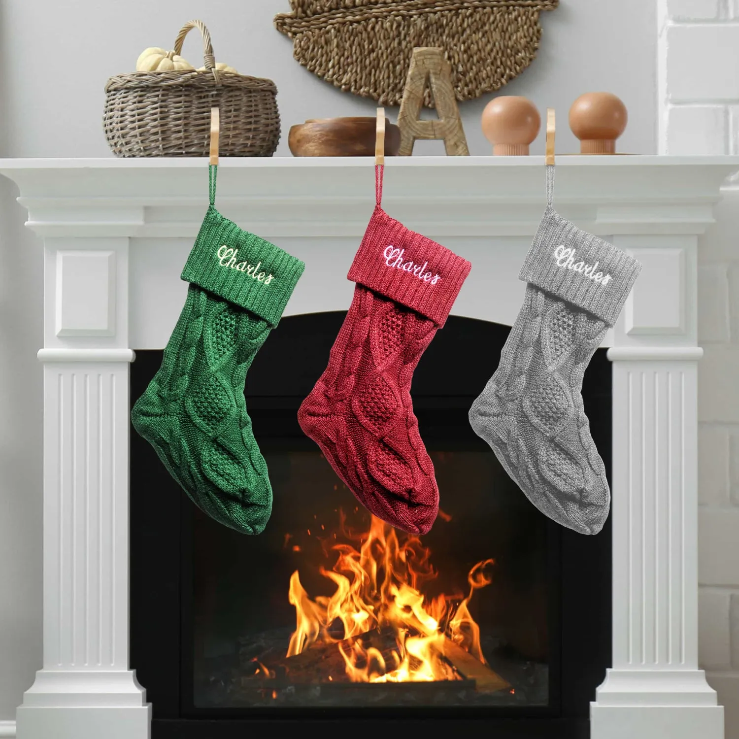 Classic Knitted Embroidered Christmas Stocking