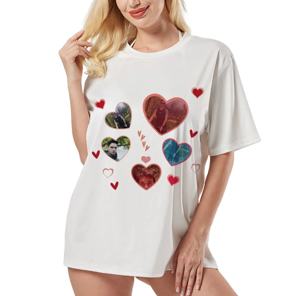 Couple Photo Custom Short Sleeve T-Shirts 5 Photos Heart Printing