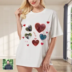 Couple Photo Custom Short Sleeve T-Shirts 5 Photos Heart Printing