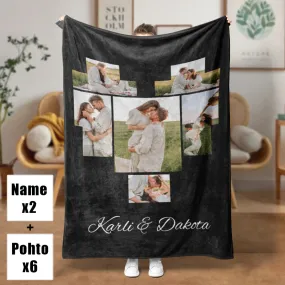 Custom 6 Photos Fleece Blankets Names Blanket for Couple