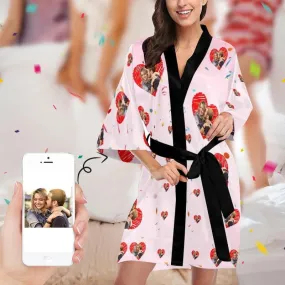 Custom Couple Face Love Heart Women's Short Pajamas Personalized Photo Pajamas Kimono Robe