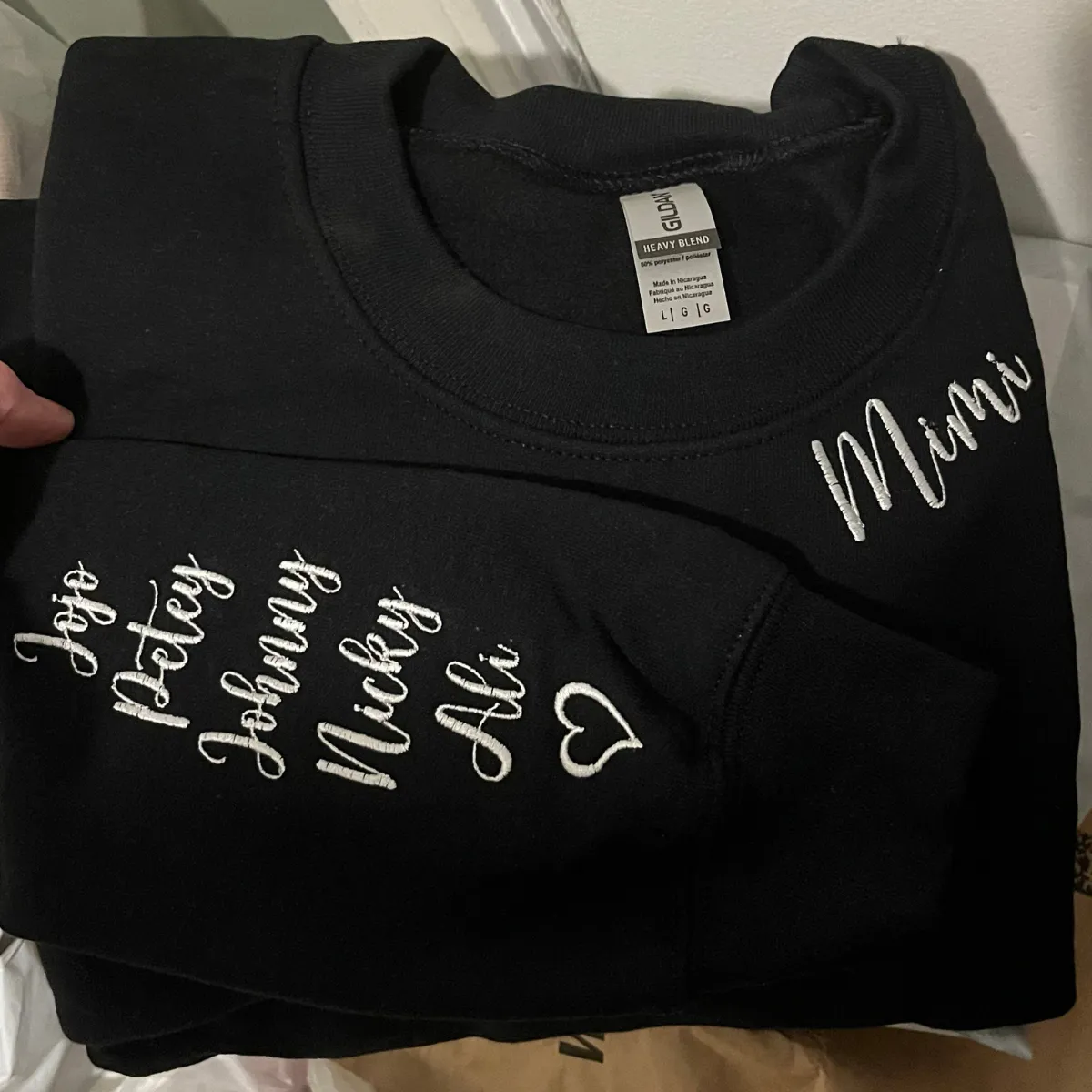 Custom Embroidered Granny Sweatshirt with GrandKids Names on Sleeve