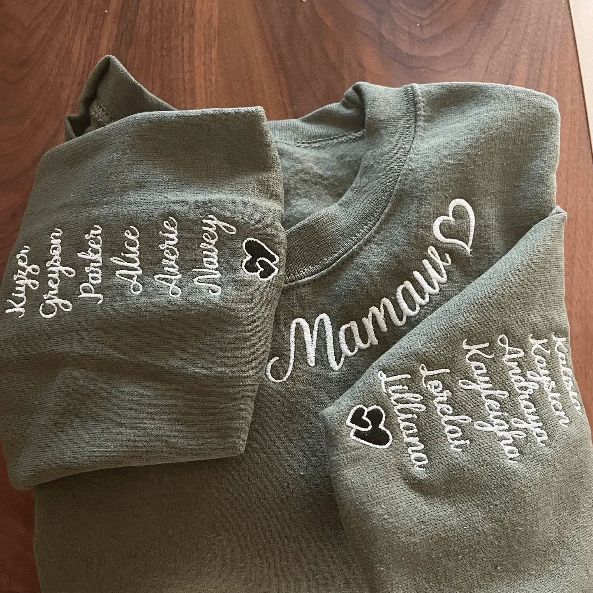 Custom Embroidered Granny Sweatshirt with GrandKids Names on Sleeve