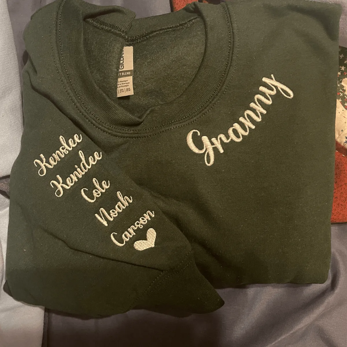 Custom Embroidered Granny Sweatshirt with GrandKids Names on Sleeve