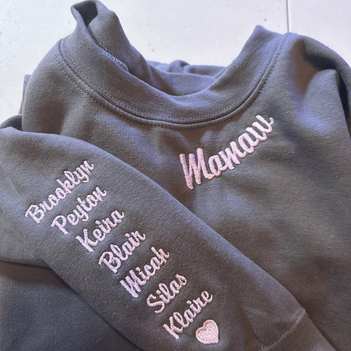 Custom Embroidered Granny Sweatshirt with GrandKids Names on Sleeve