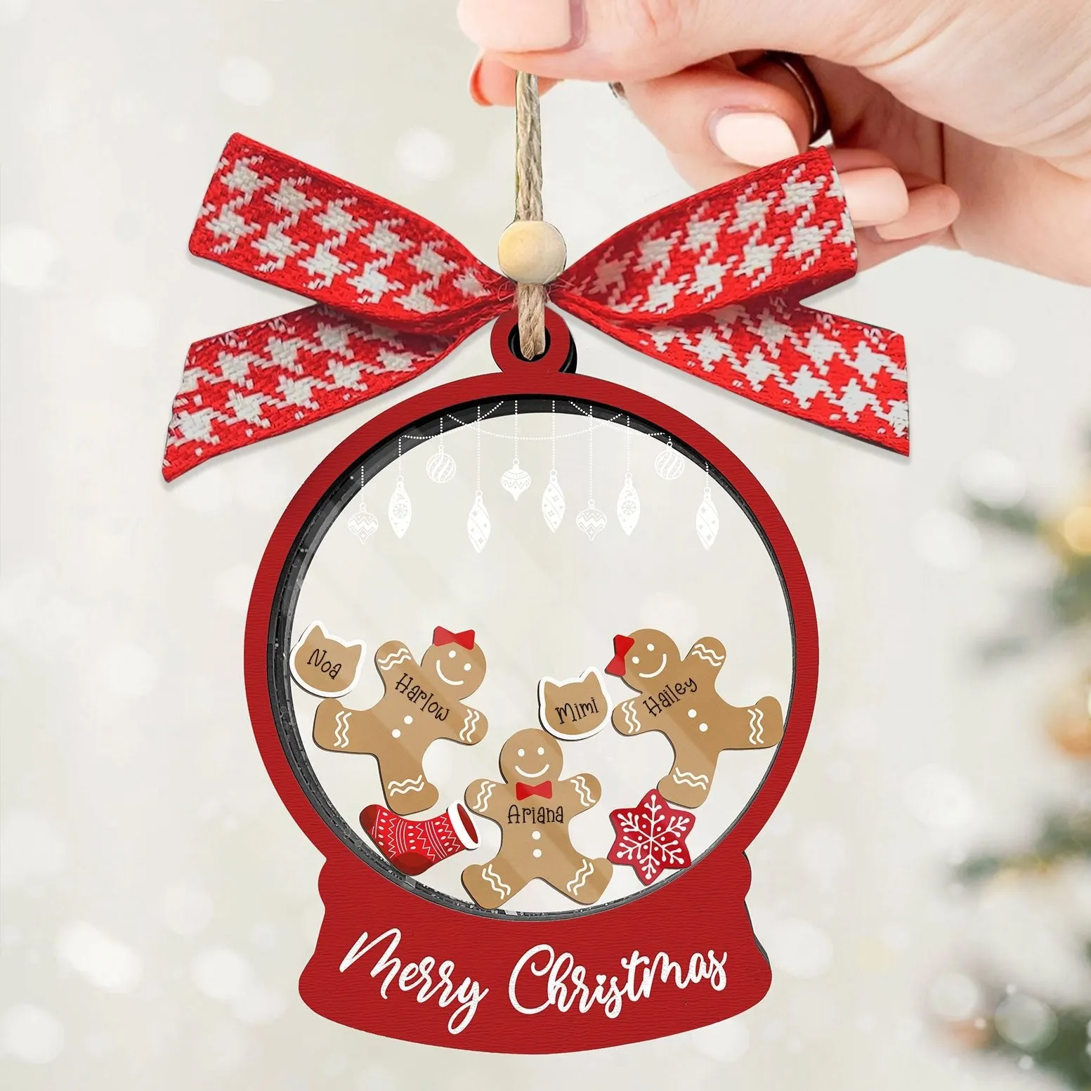 Custom Family Christmas Ornament With Pets, Personalized Gingerbread Family Ornament 2024, CF04