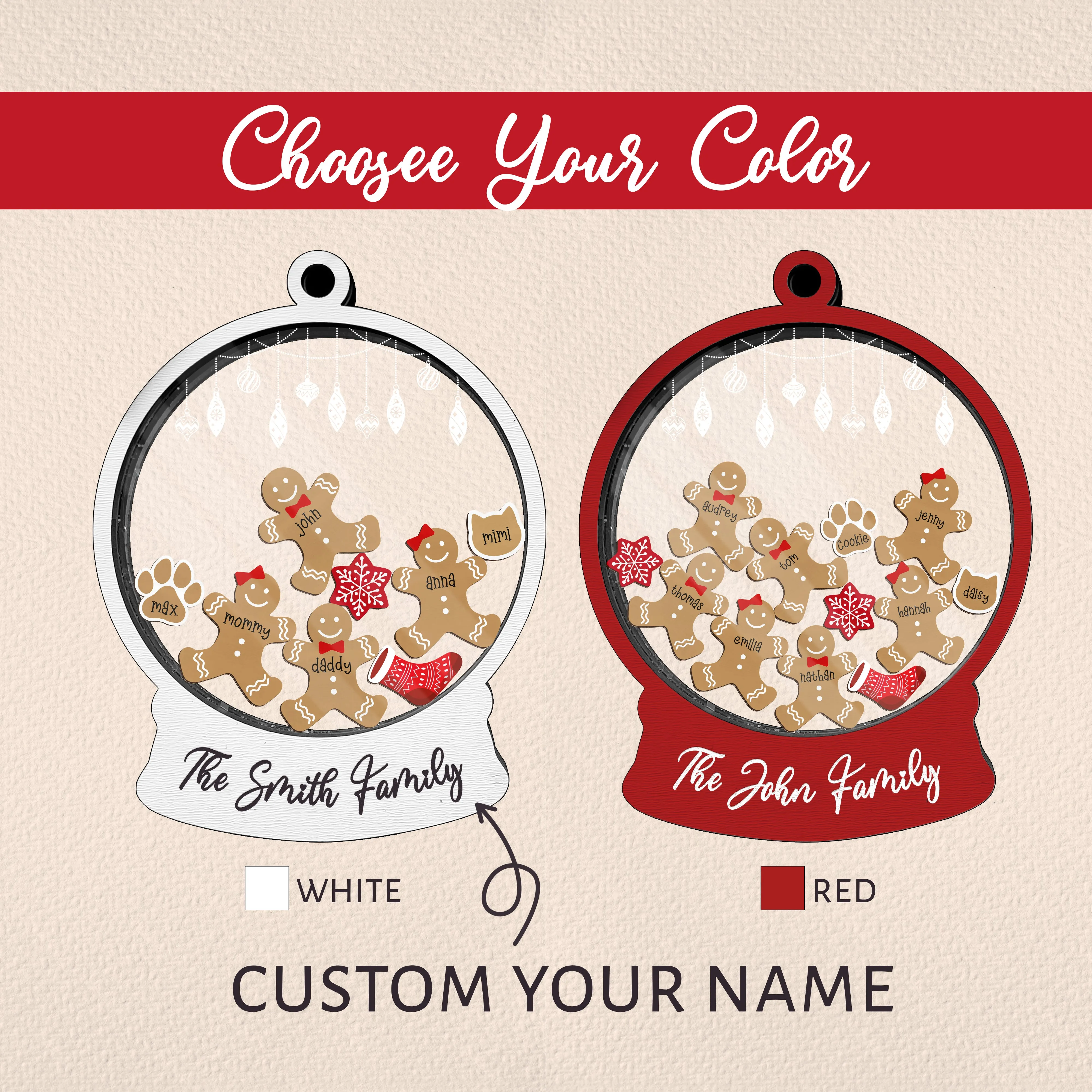 Custom Family Christmas Ornament With Pets, Personalized Gingerbread Family Ornament 2024, CF04