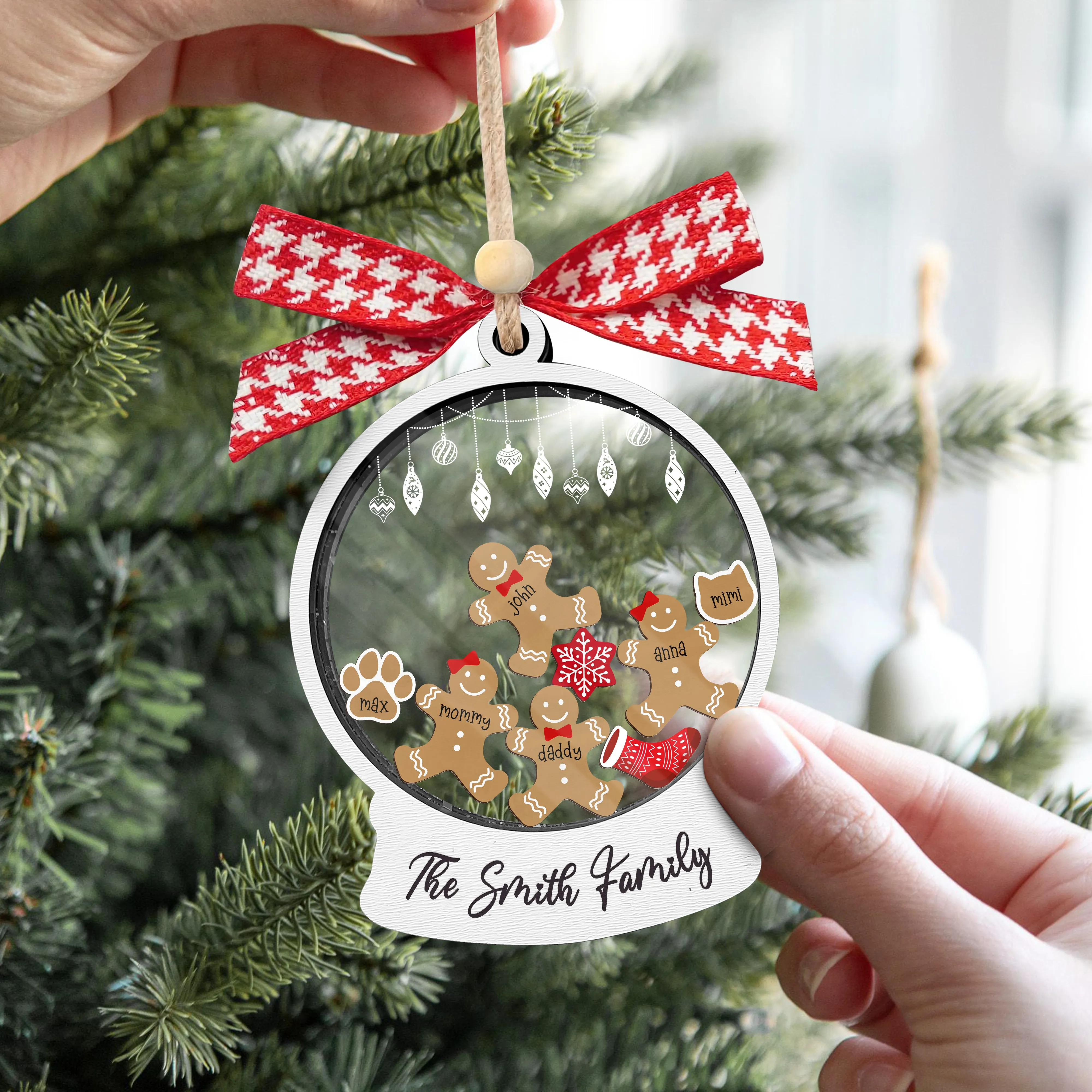 Custom Family Christmas Ornament With Pets, Personalized Gingerbread Family Ornament 2024, CF04