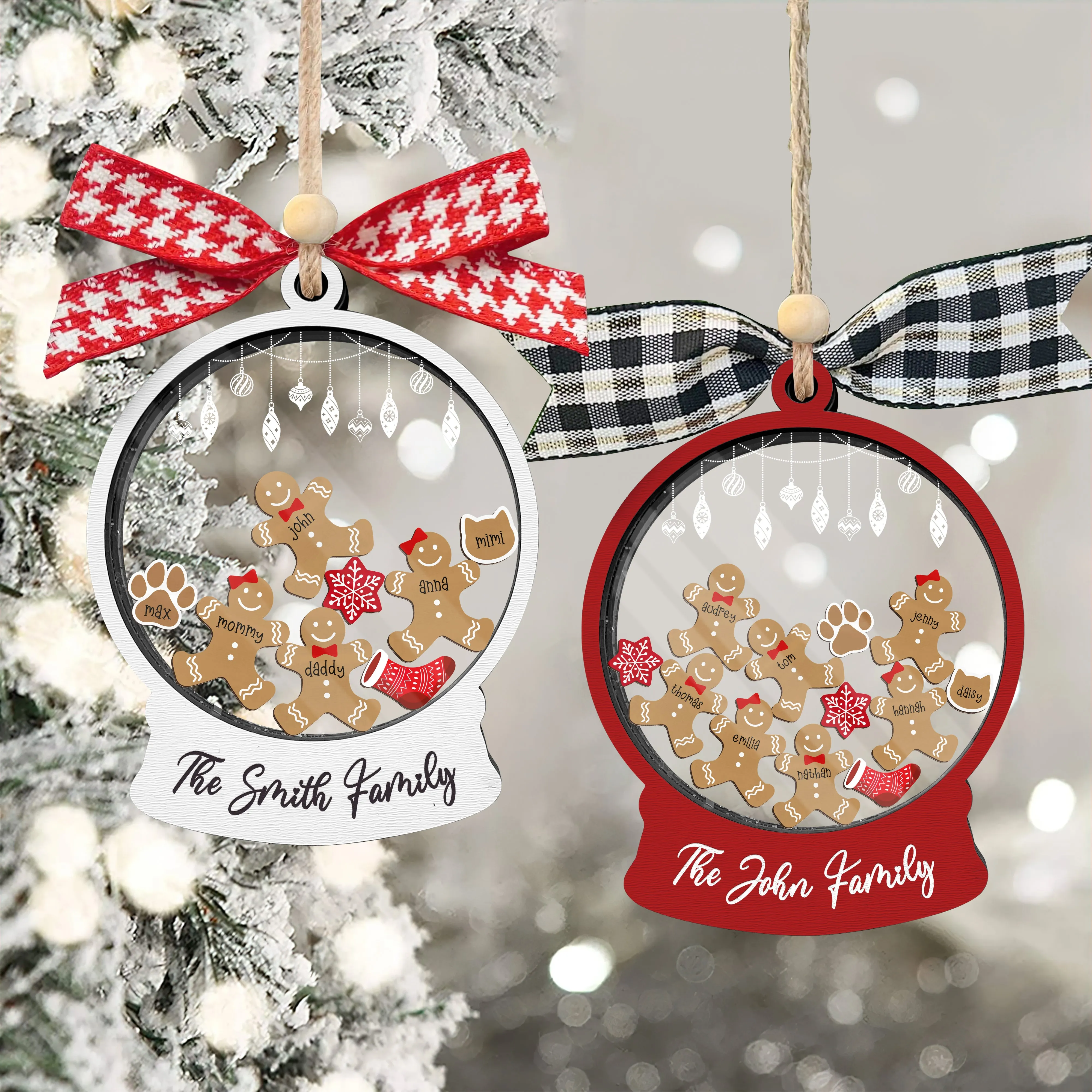 Custom Family Christmas Ornament With Pets, Personalized Gingerbread Family Ornament 2024, CF04