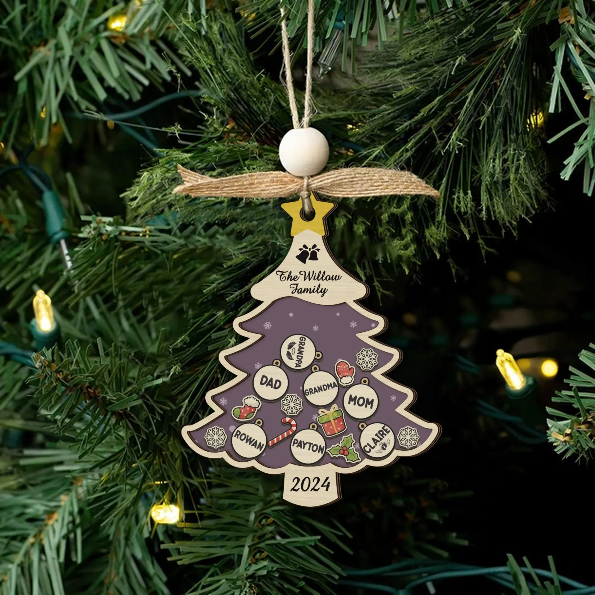 Custom Family Names Christmas Tree Decorations, Family Wooden Ornaments CF207