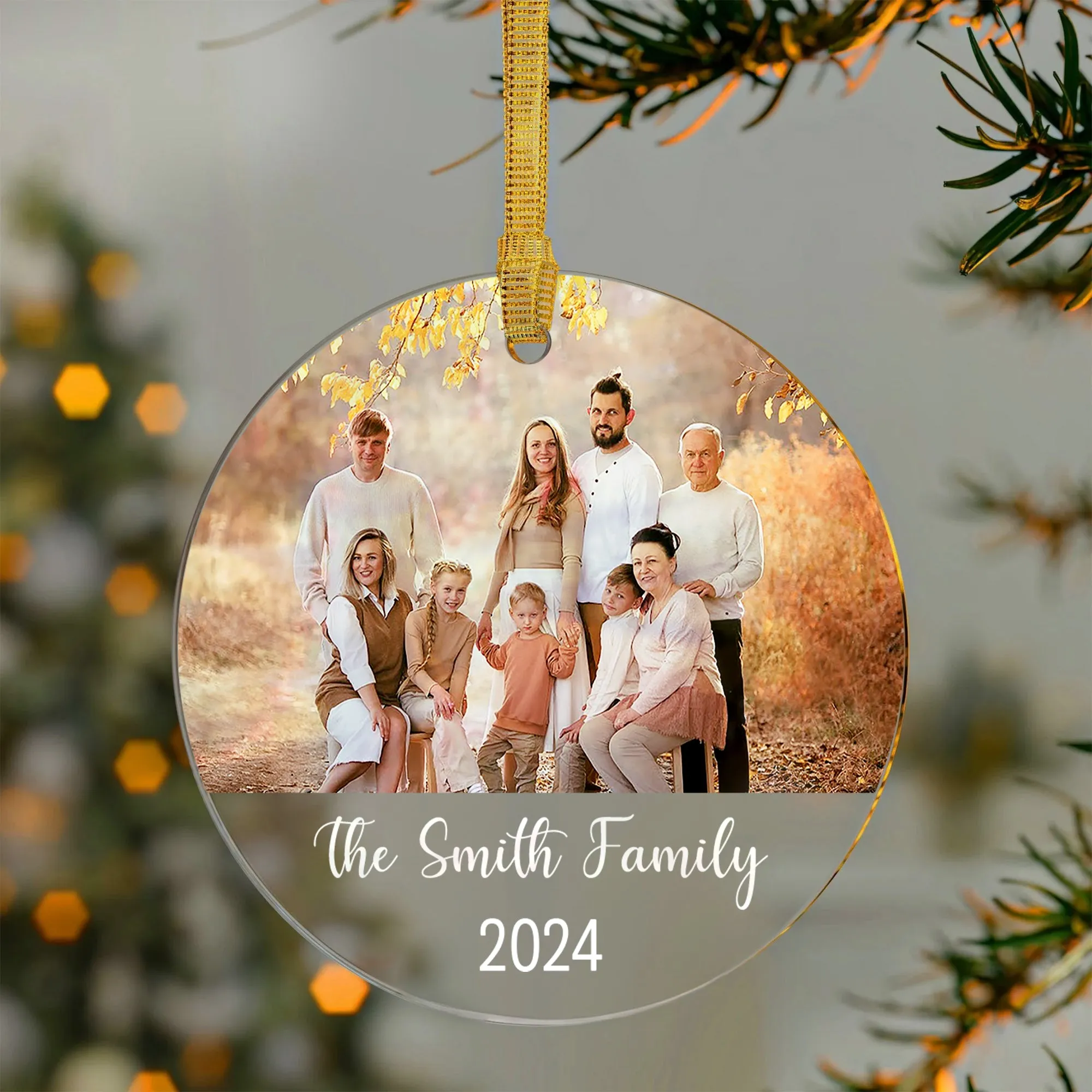 Custom Family Photo Ornament, Personalized Family Ornament with Christmas Tree AV03-13