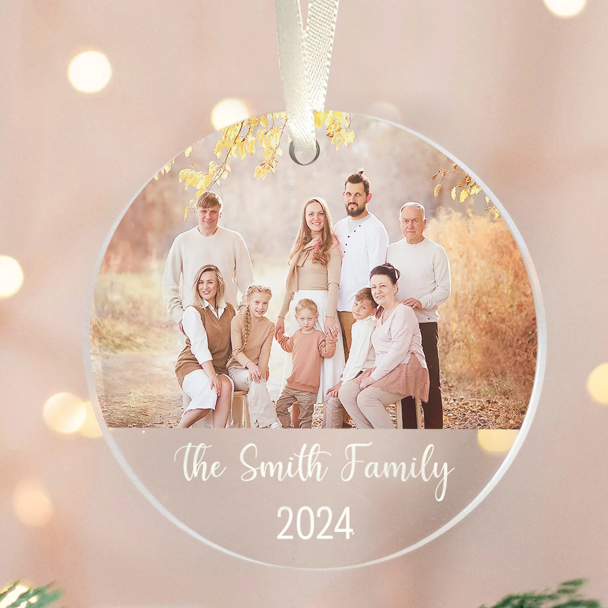 Custom Family Photo Ornament, Personalized Family Ornament with Christmas Tree AV03-13