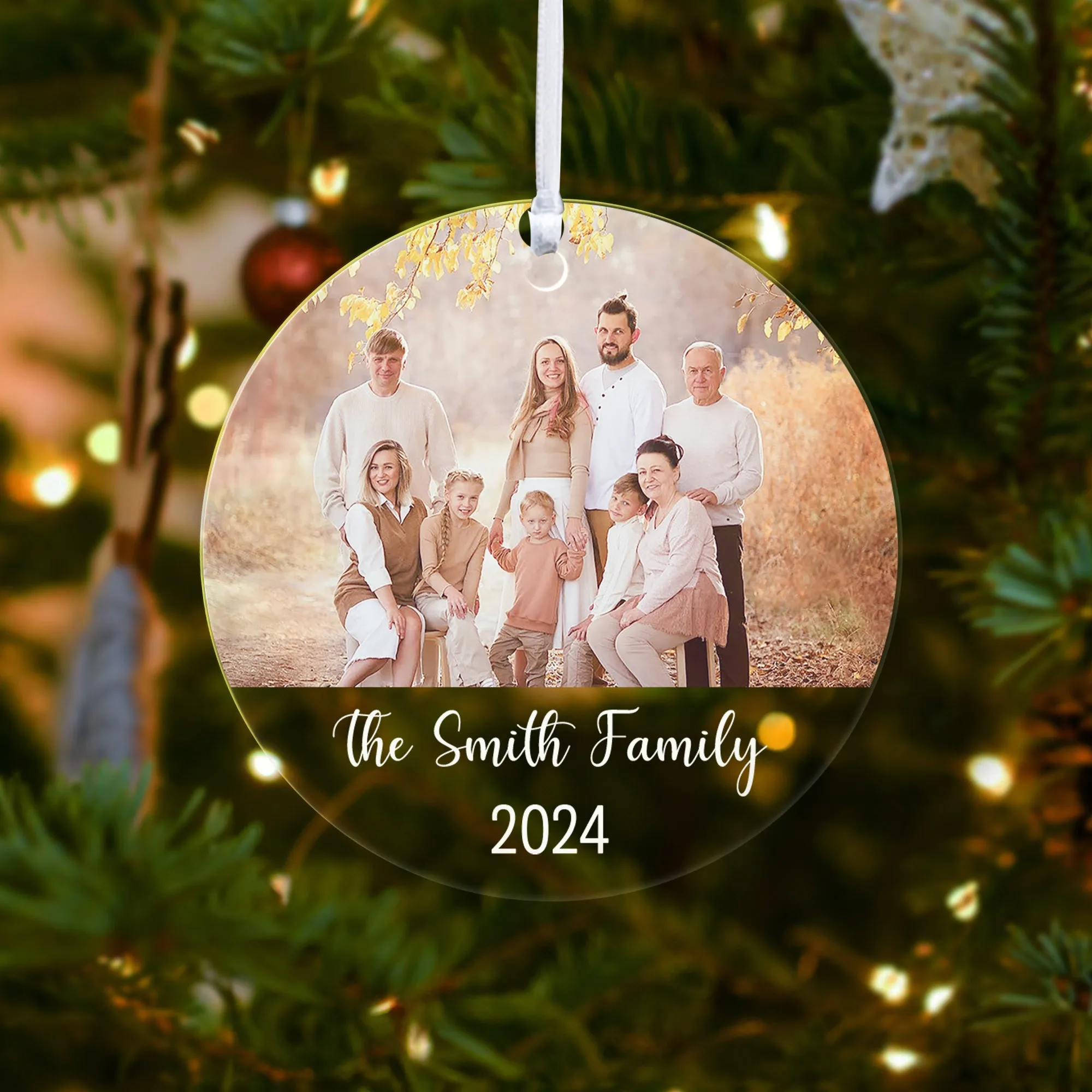 Custom Family Photo Ornament, Personalized Family Ornament with Christmas Tree AV03-13