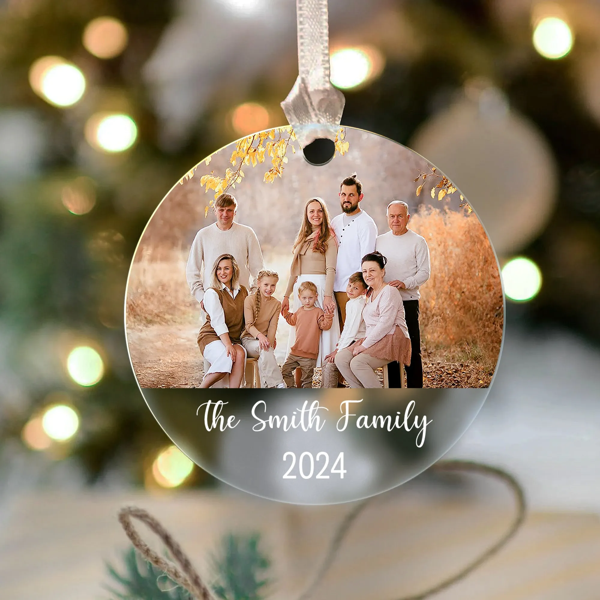 Custom Family Photo Ornament, Personalized Family Ornament with Christmas Tree AV03-13