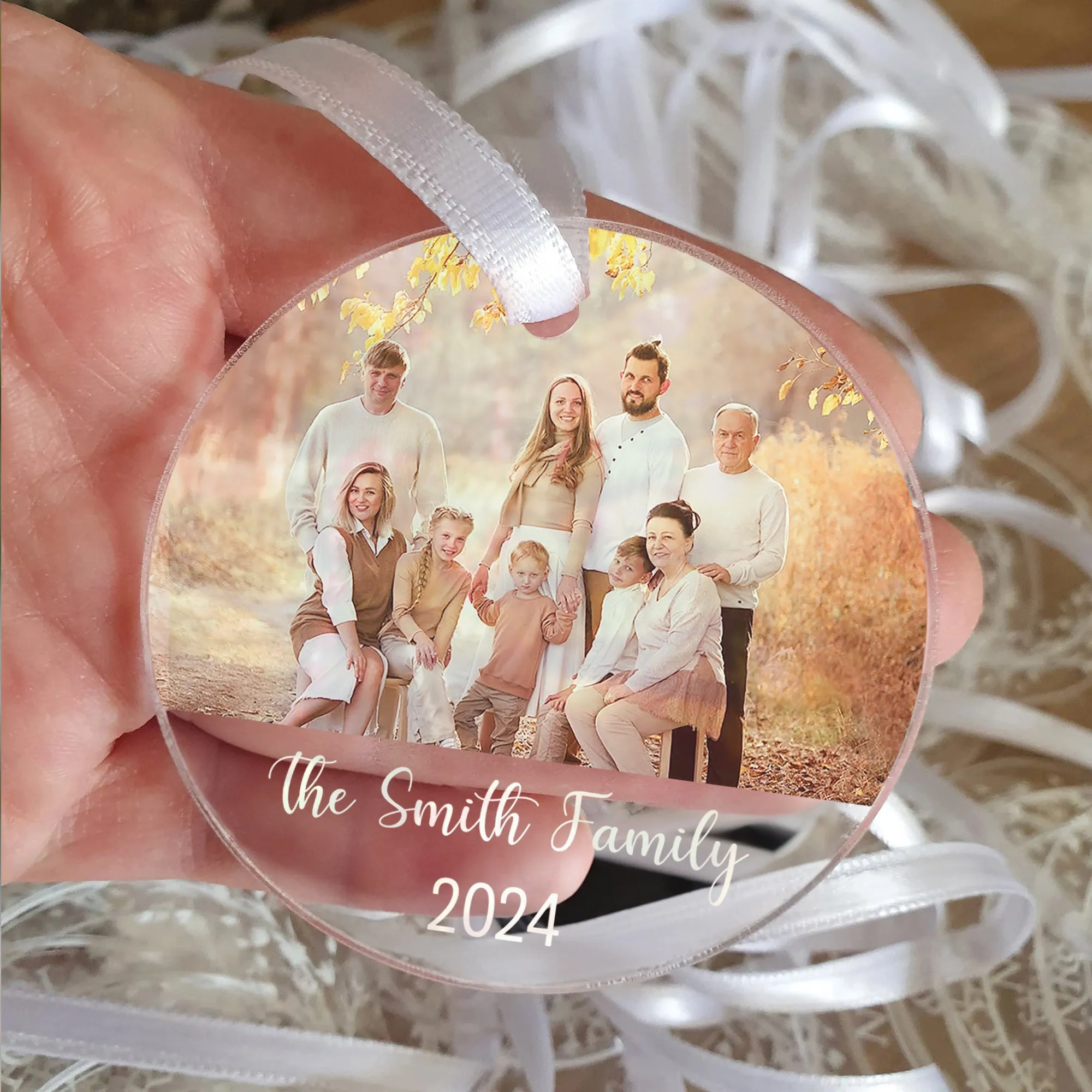 Custom Family Photo Ornament, Personalized Family Ornament with Christmas Tree AV03-13