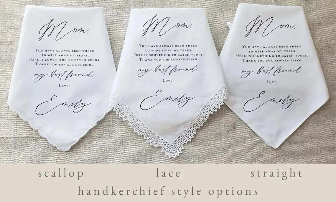 Custom Personalized Wedding Handkerchief Gift for Parents, Mother of the Bride, Father of the Bride