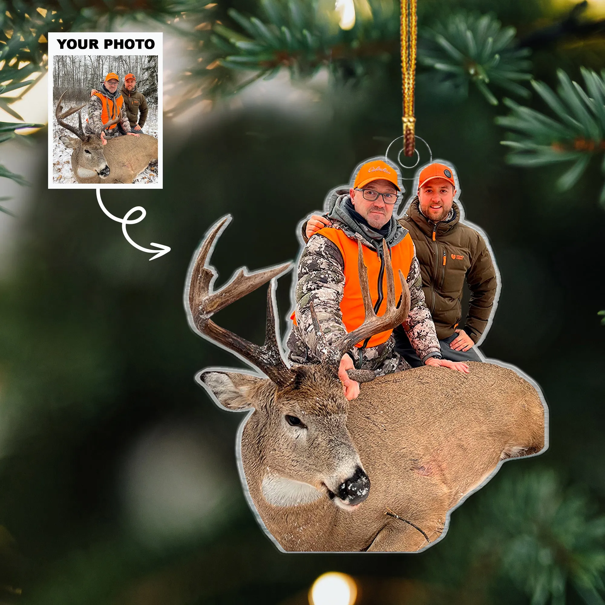 Custom Photo Hunting Ornaments, Personalized Hunting Christmas Tree Ornaments CF659