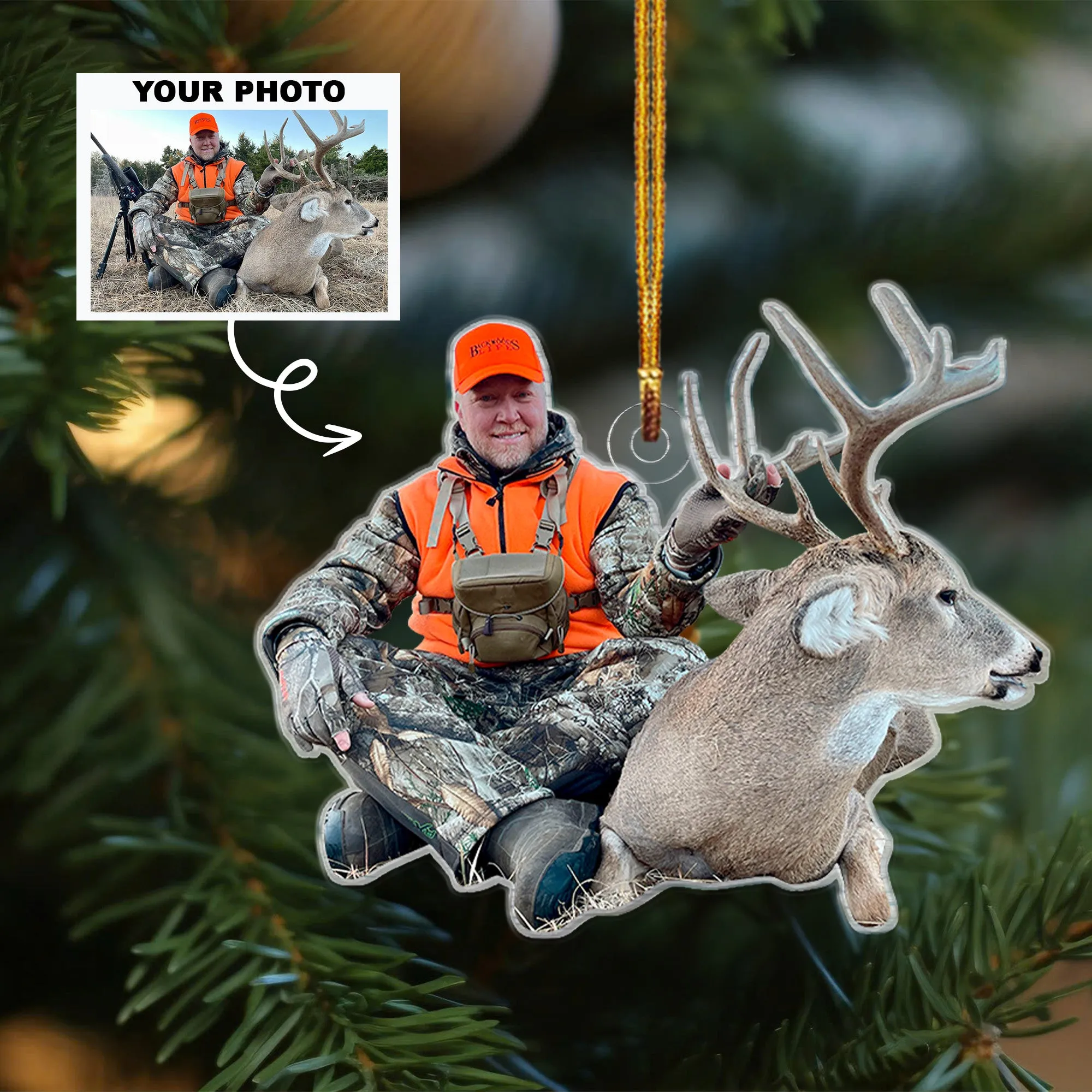 Custom Photo Hunting Ornaments, Personalized Hunting Christmas Tree Ornaments CF659