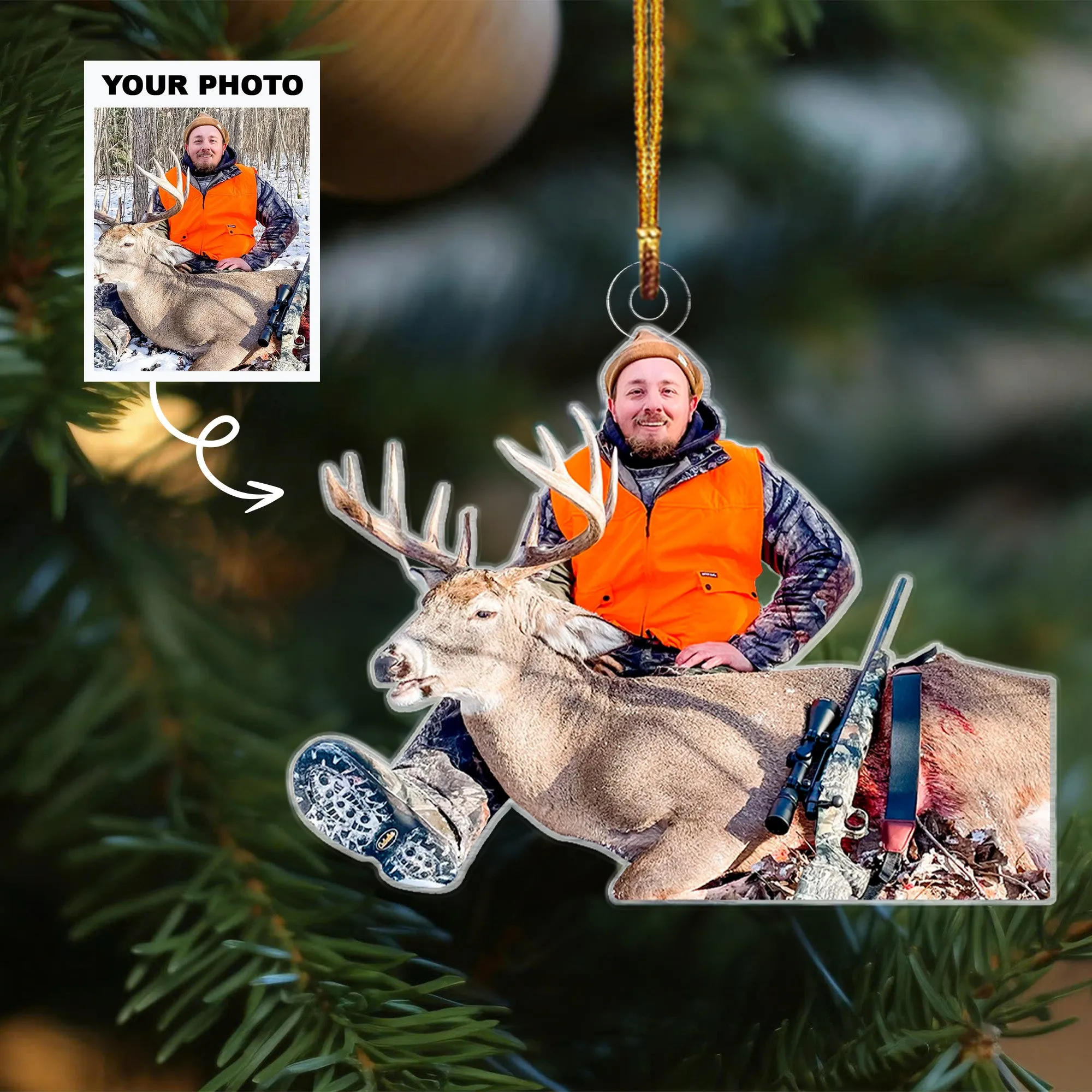 Custom Photo Hunting Ornaments, Personalized Hunting Christmas Tree Ornaments CF659