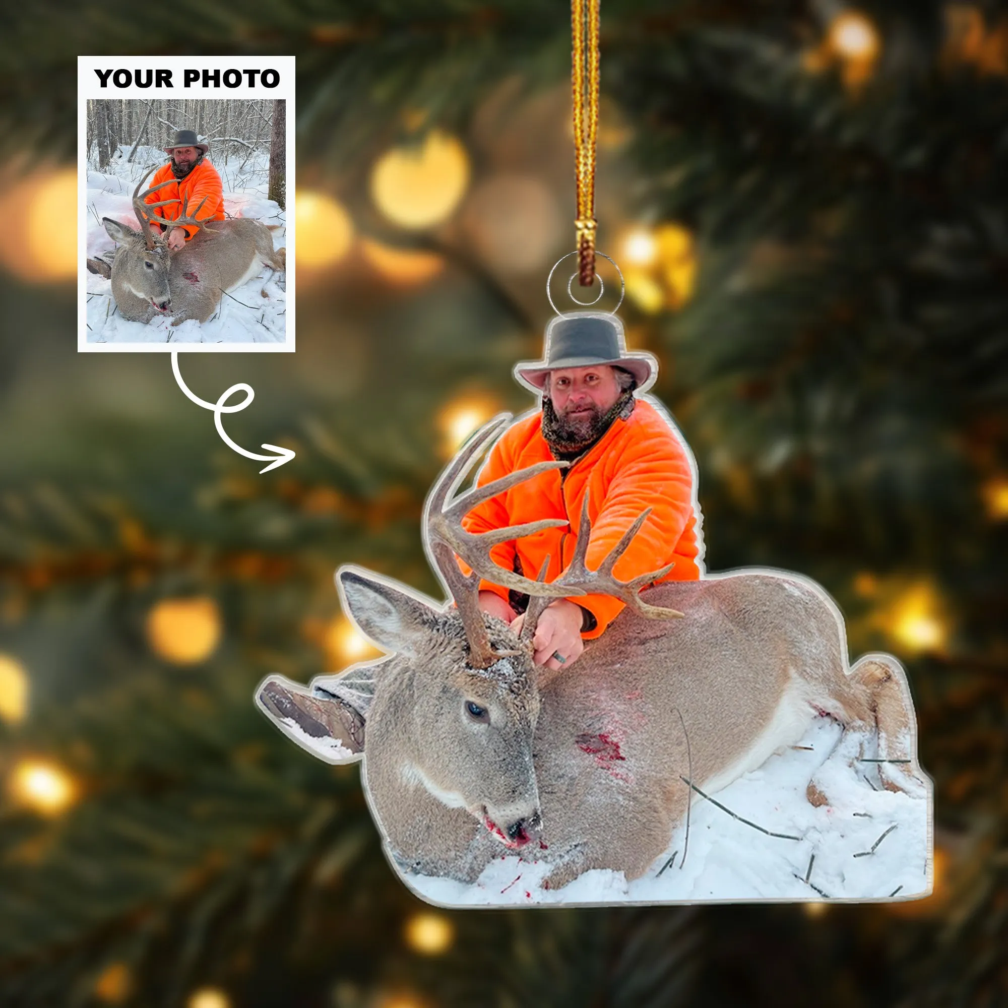 Custom Photo Hunting Ornaments, Personalized Hunting Christmas Tree Ornaments CF659