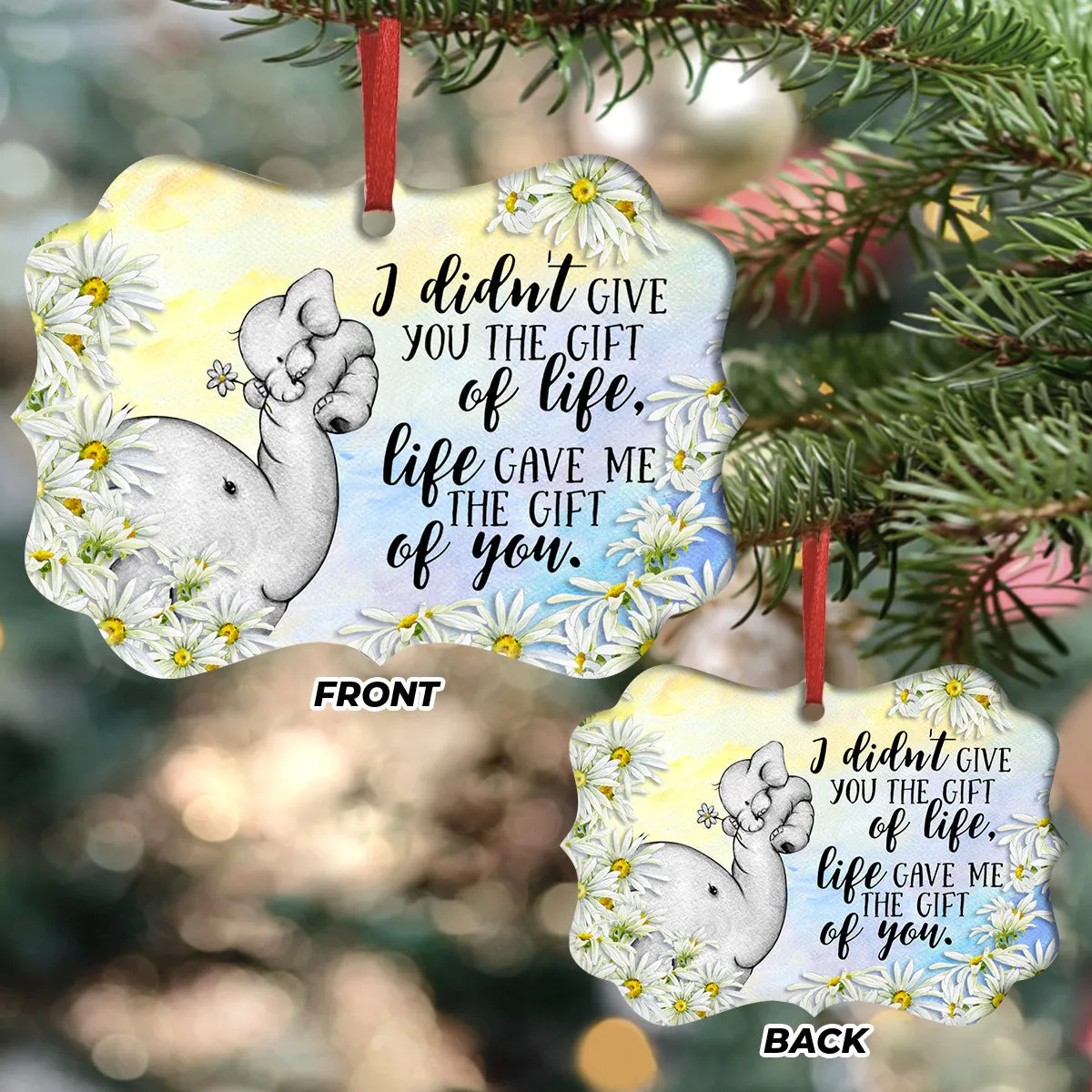 Elephant Family Life Give Me The Gift Of You Metal Ornament - Christmas Ornament - Christmas Gift