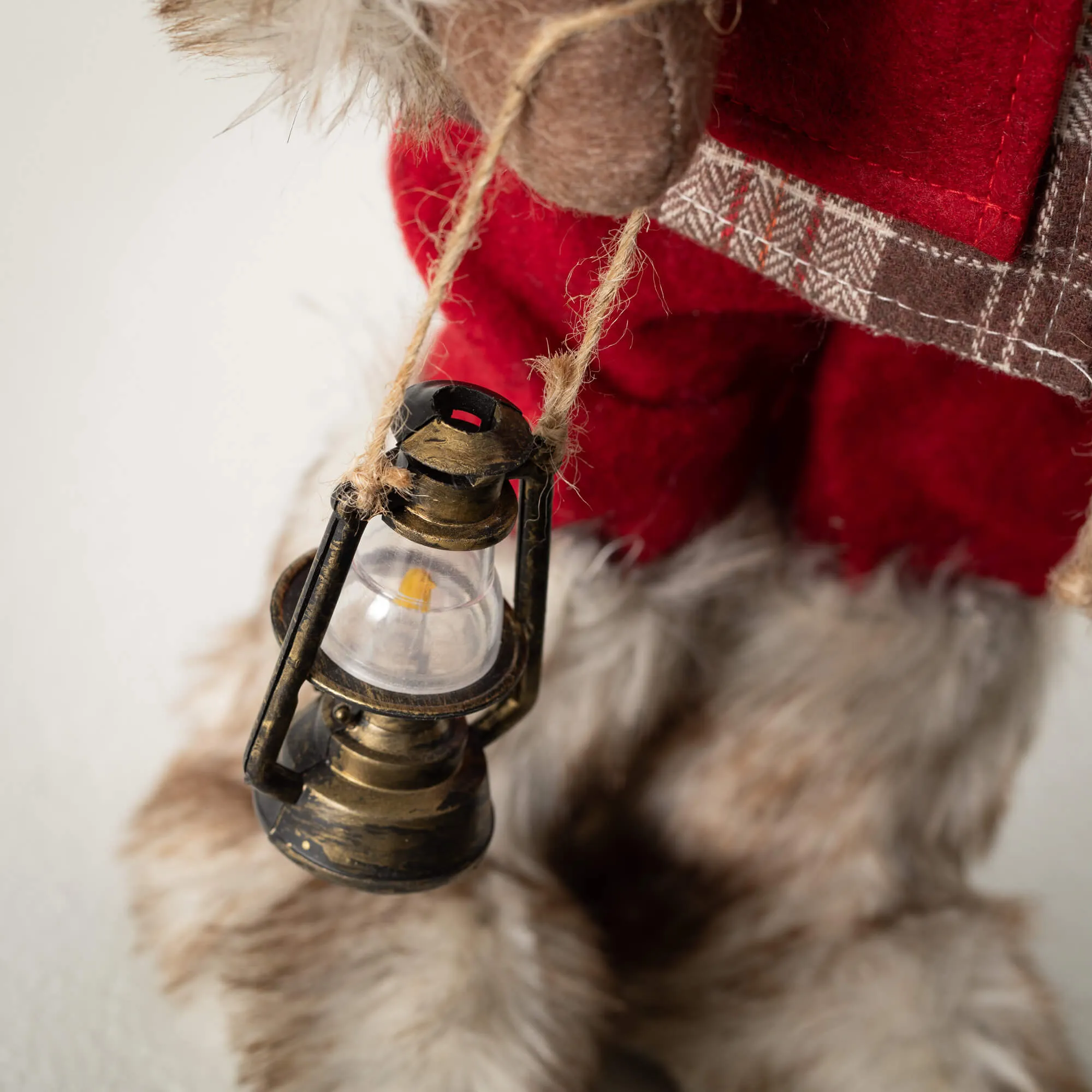 Fur Plaid Rustic Santa Figure