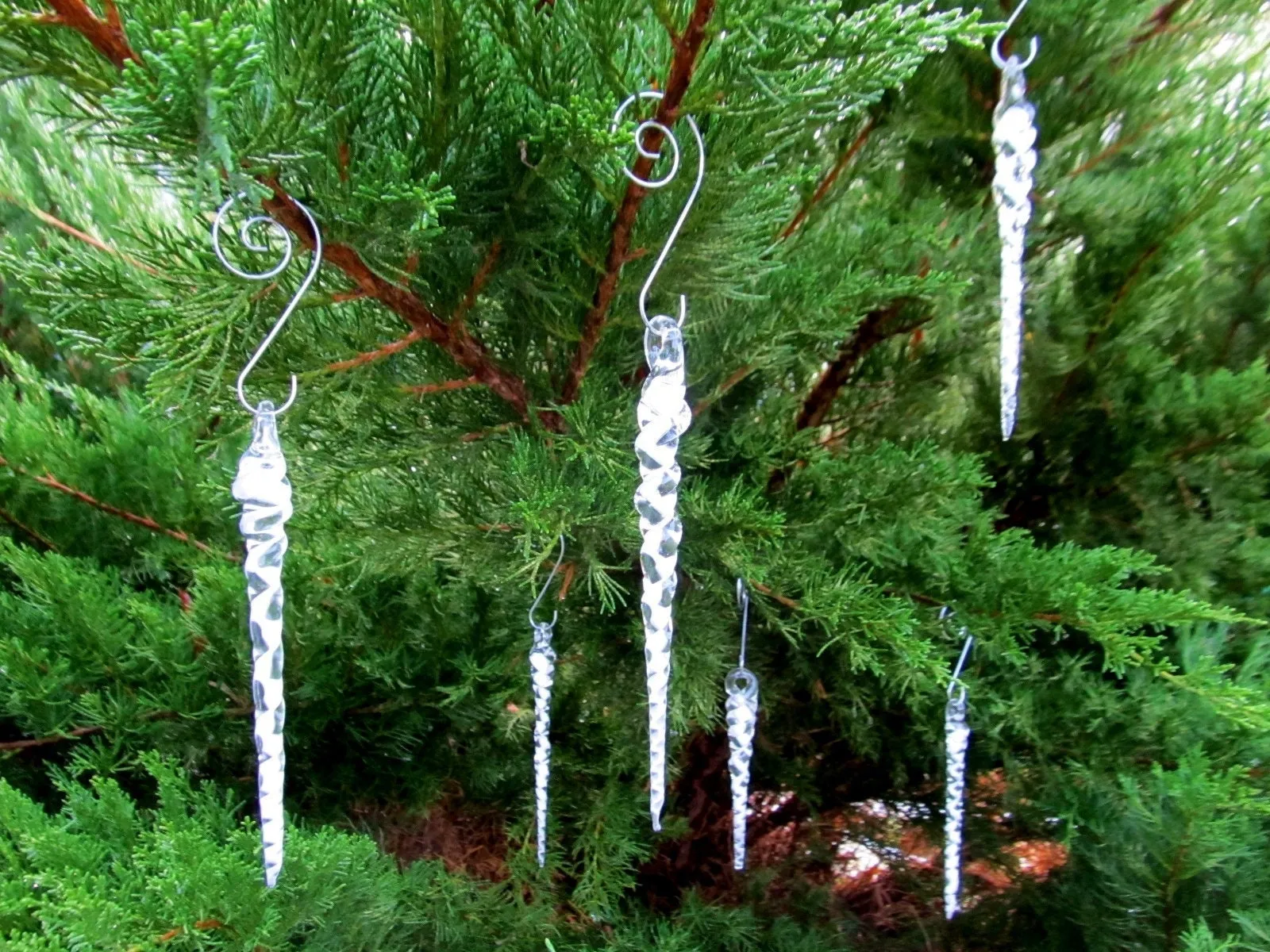 Handmade Glass Icicles, 3 Pack, Glass Icicle Tree Ornaments