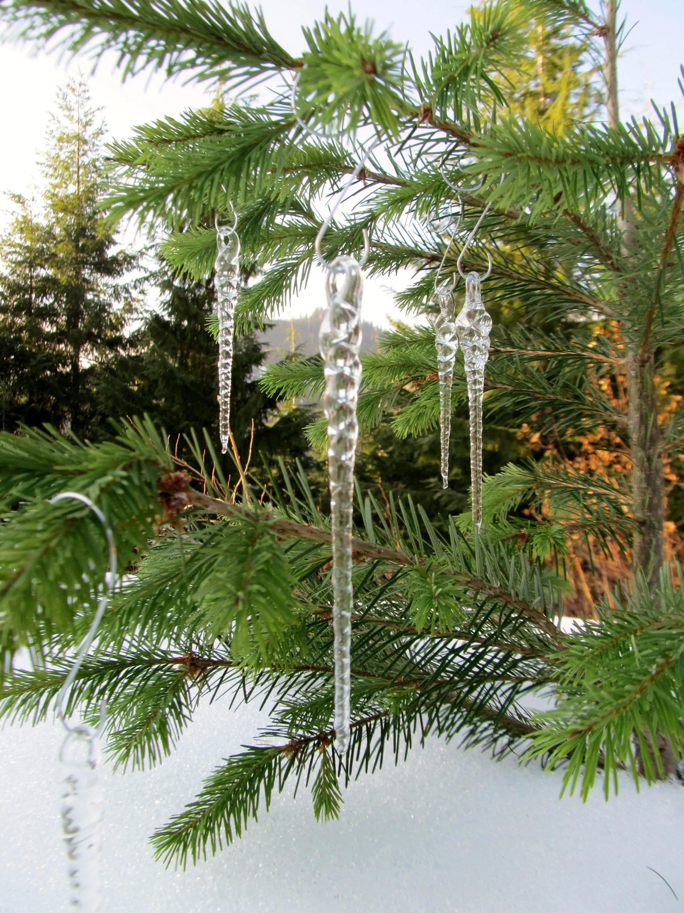 Handmade Glass Icicles, 3 Pack, Glass Icicle Tree Ornaments