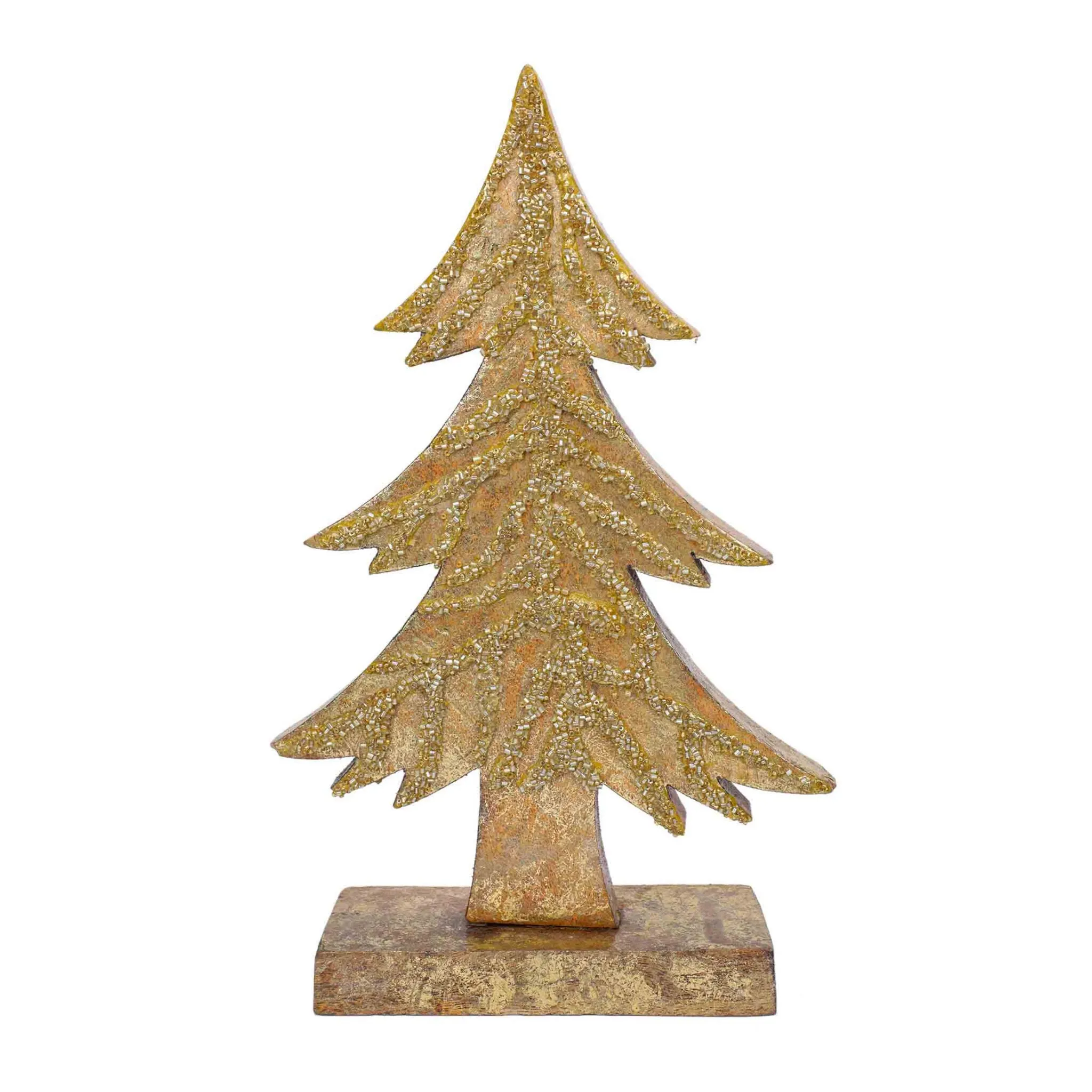 Handmade Gold Beaded Tannenbaum Wood Christmas Tree