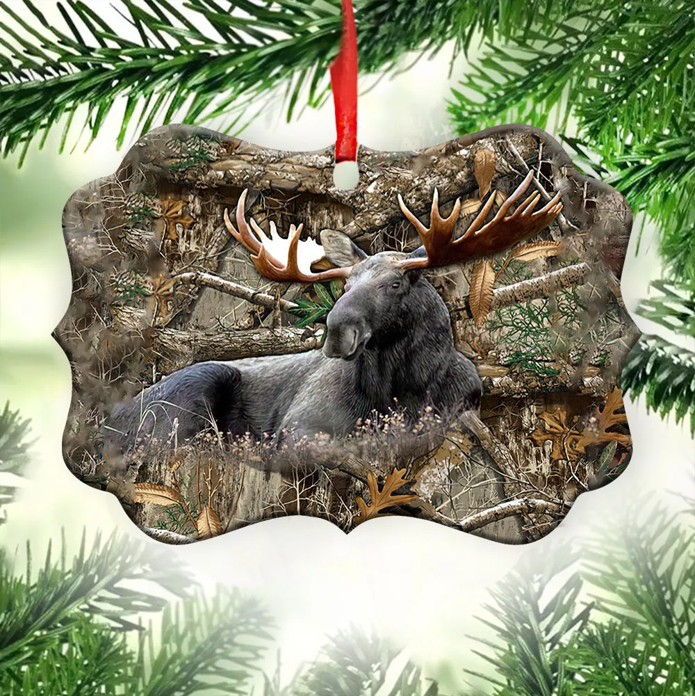 Hunting Moose Hunting In The Forest Metal Ornament - Christmas Ornament - Christmas Gift