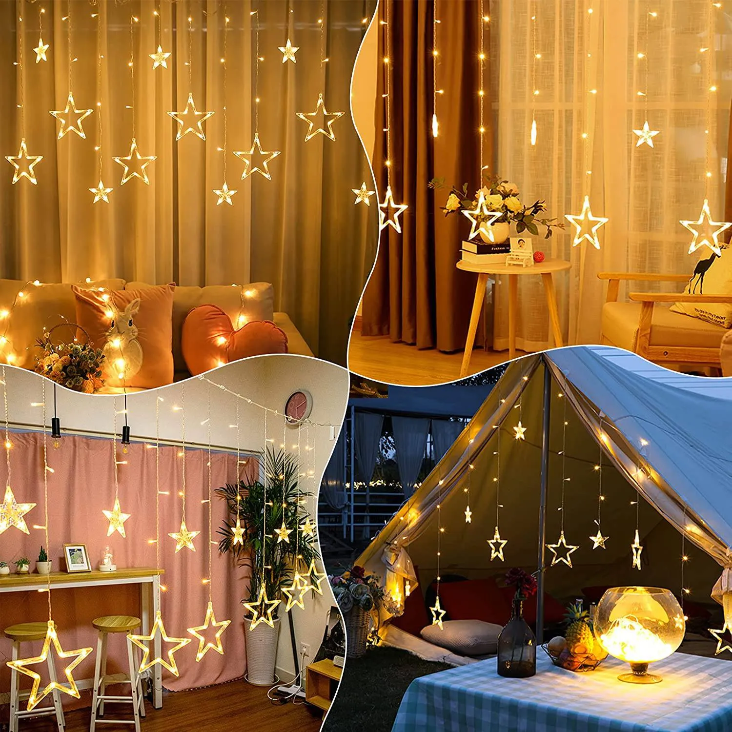 LED Star Curtain Lights 12 Stars 8 Modes Christmas String Lights