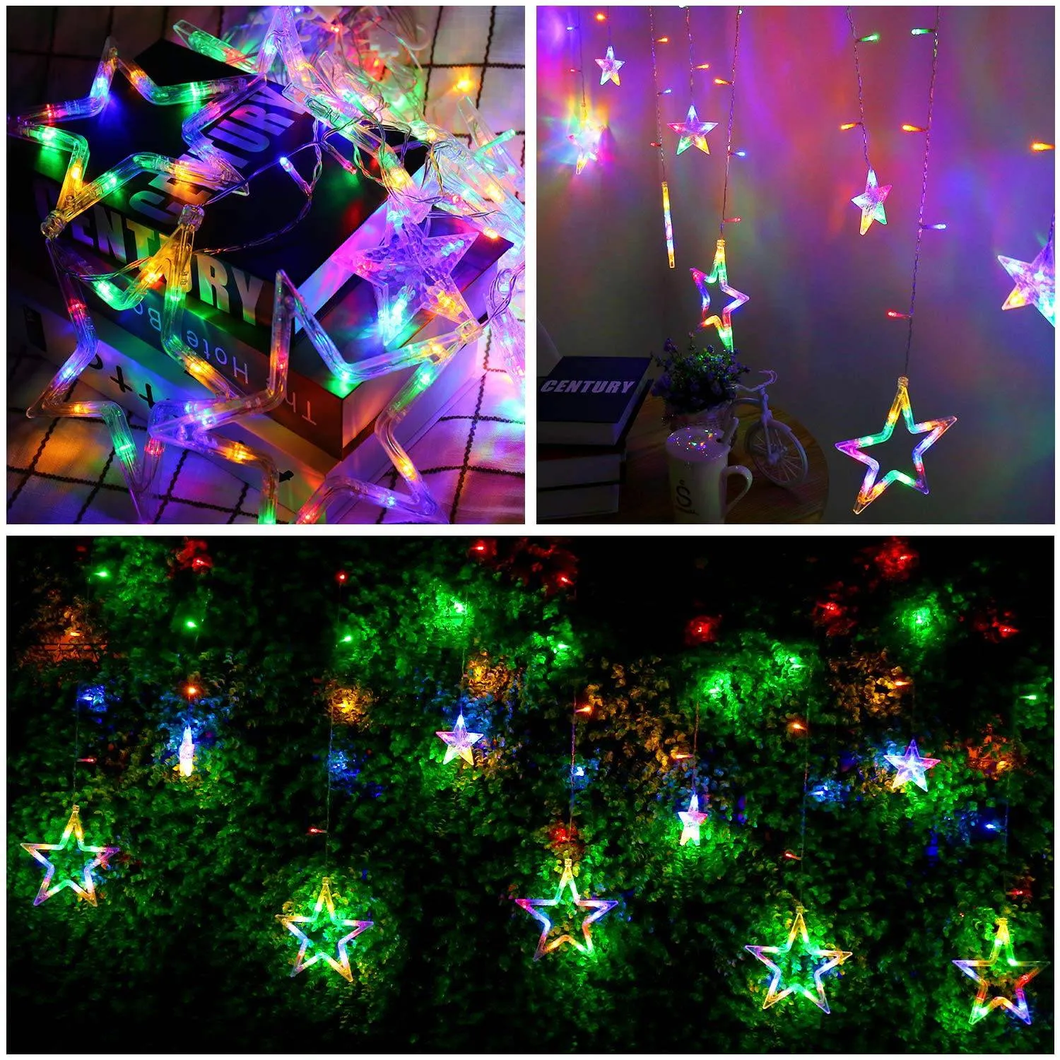 LED Star Curtain Lights 12 Stars 8 Modes Christmas String Lights