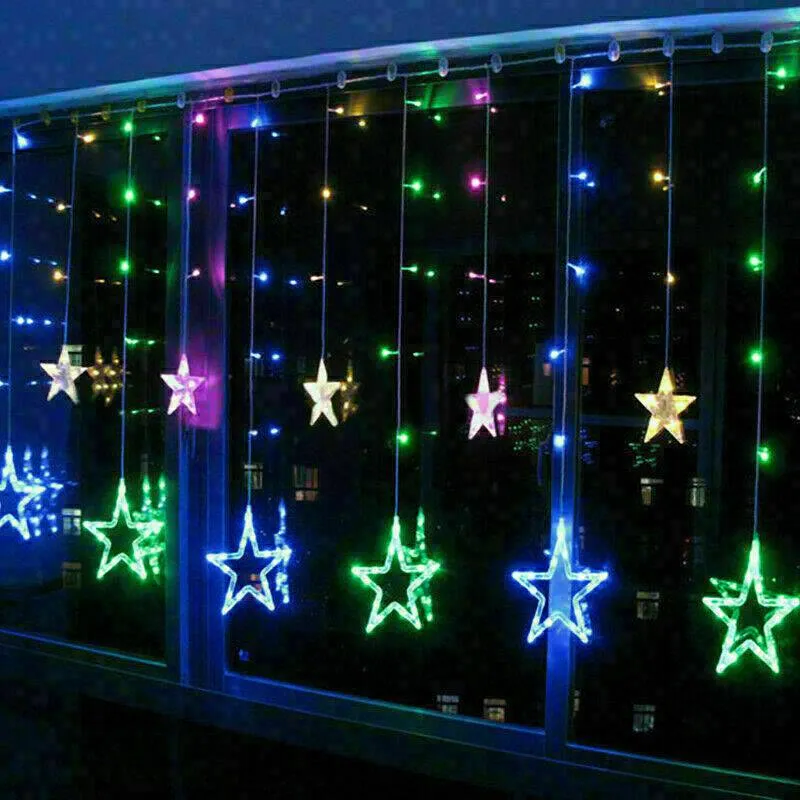 LED Star Curtain Lights 12 Stars 8 Modes Christmas String Lights