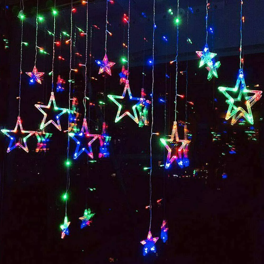 LED Star Curtain Lights 12 Stars 8 Modes Christmas String Lights