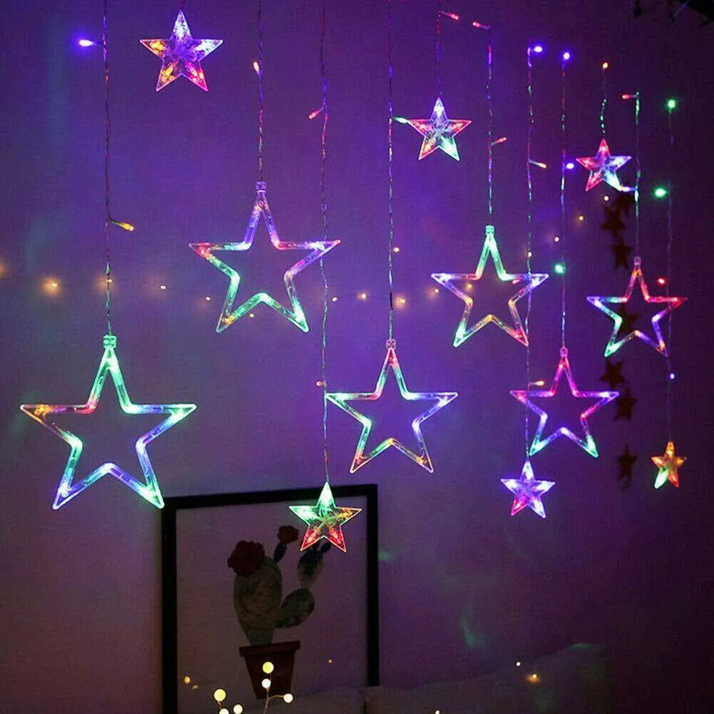 LED Star Curtain Lights 12 Stars 8 Modes Christmas String Lights