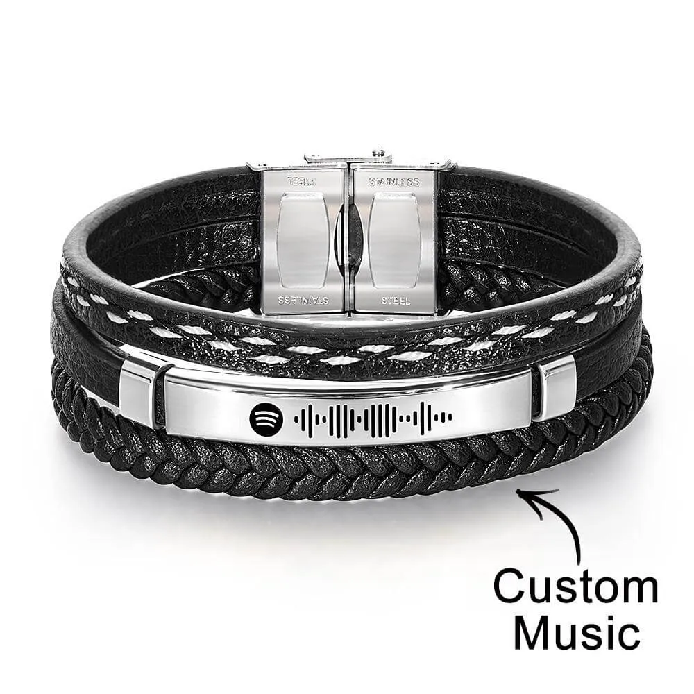 Men's Scannable Music Code Leather Multi-Layer Bracelet