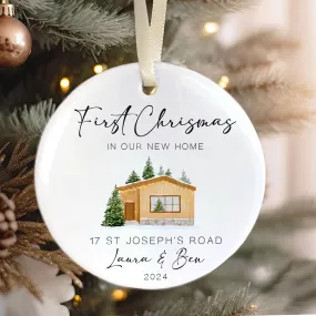 New Home Ornament, Christmas Wreath Ornament, Ceramic New Home Ornament, Personalized First Christmas New Home Ornament, Custom Ceramic Keepsake with Address, Names & Year, 3x3 Inch Christmas Decoration CX02-12