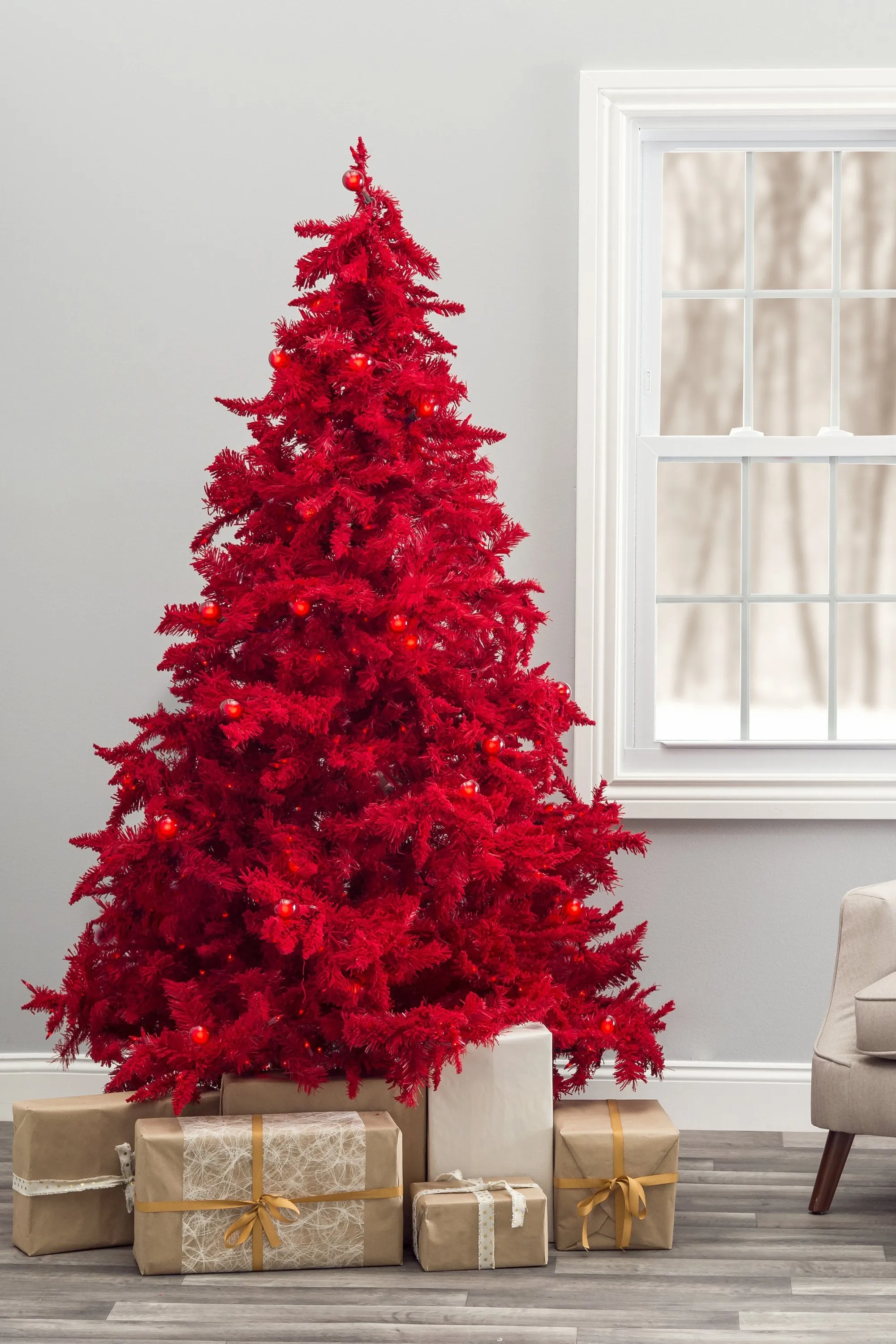 OPEN BOX 6.5' Prelit Ruby Red Christmas Tree with Small & Large Lights