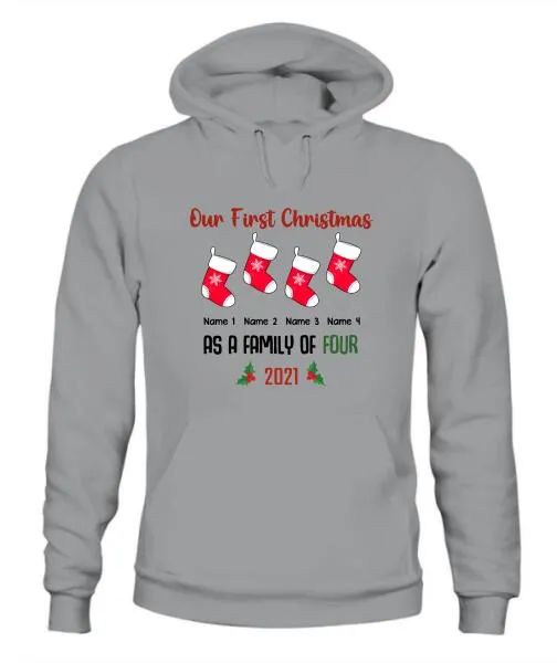 Our Family First Christmas Personalized Graphic Apparel - Design and Names can be customized