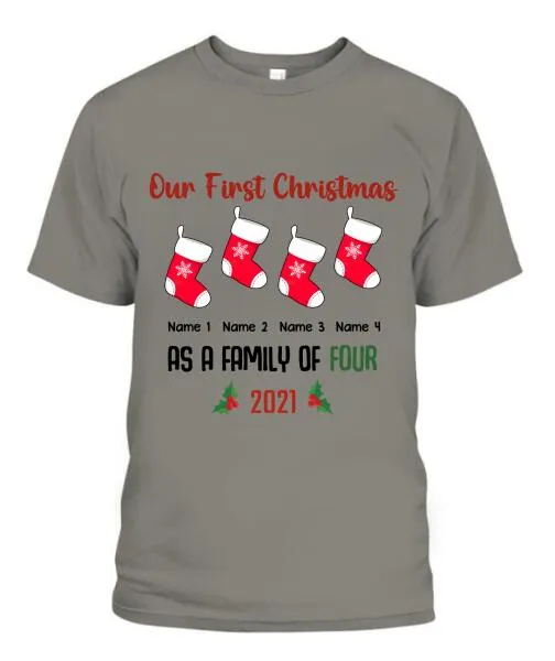 Our Family First Christmas Personalized Graphic Apparel - Design and Names can be customized