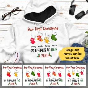 Our Family First Christmas Personalized Graphic Apparel - Design and Names can be customized