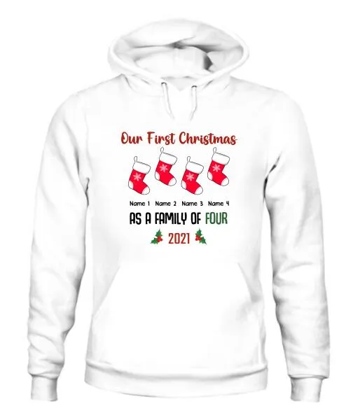 Our Family First Christmas Personalized Graphic Apparel - Design and Names can be customized