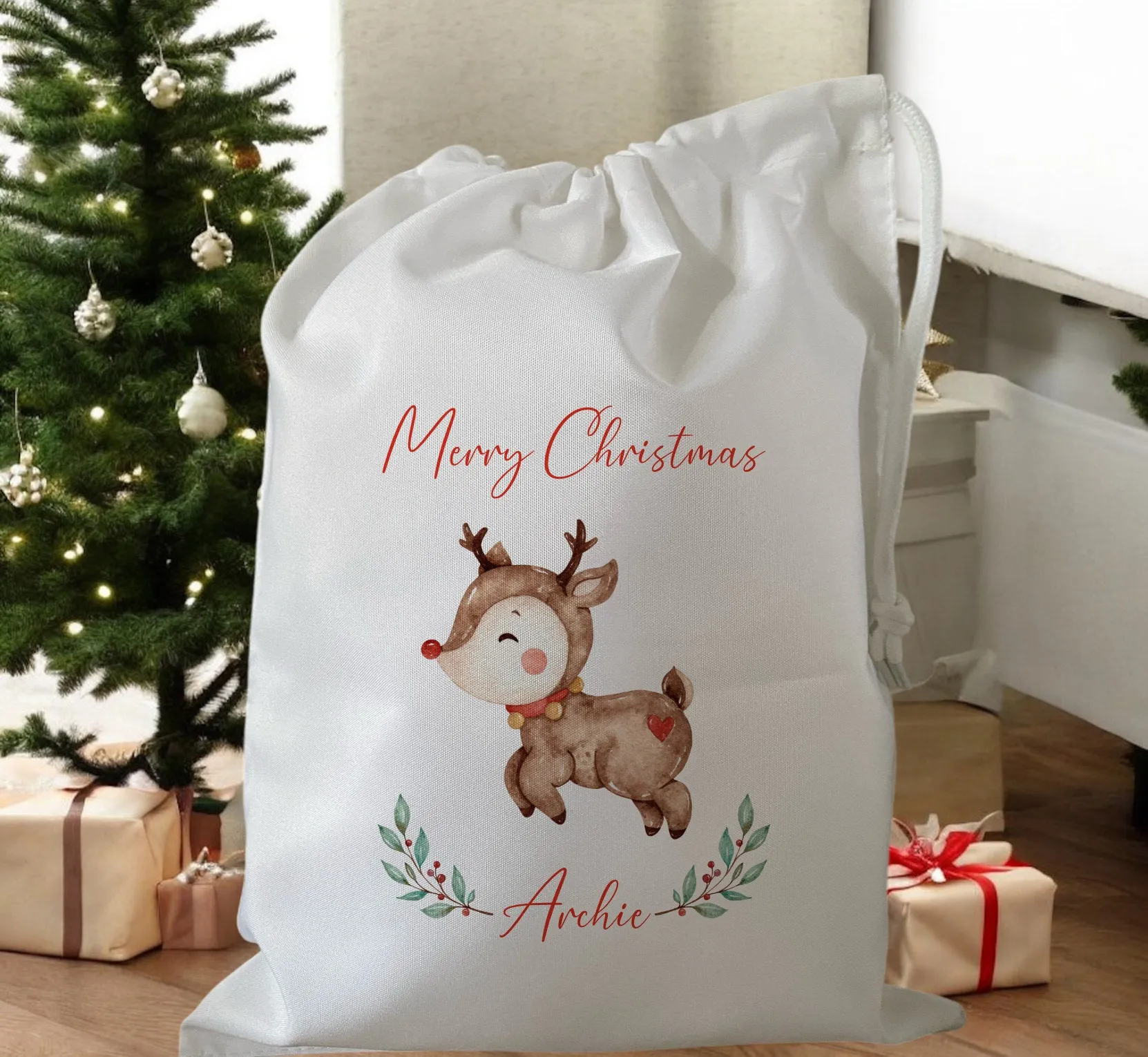 Peronalised Christmas Eve Treat Bag - Reindeer