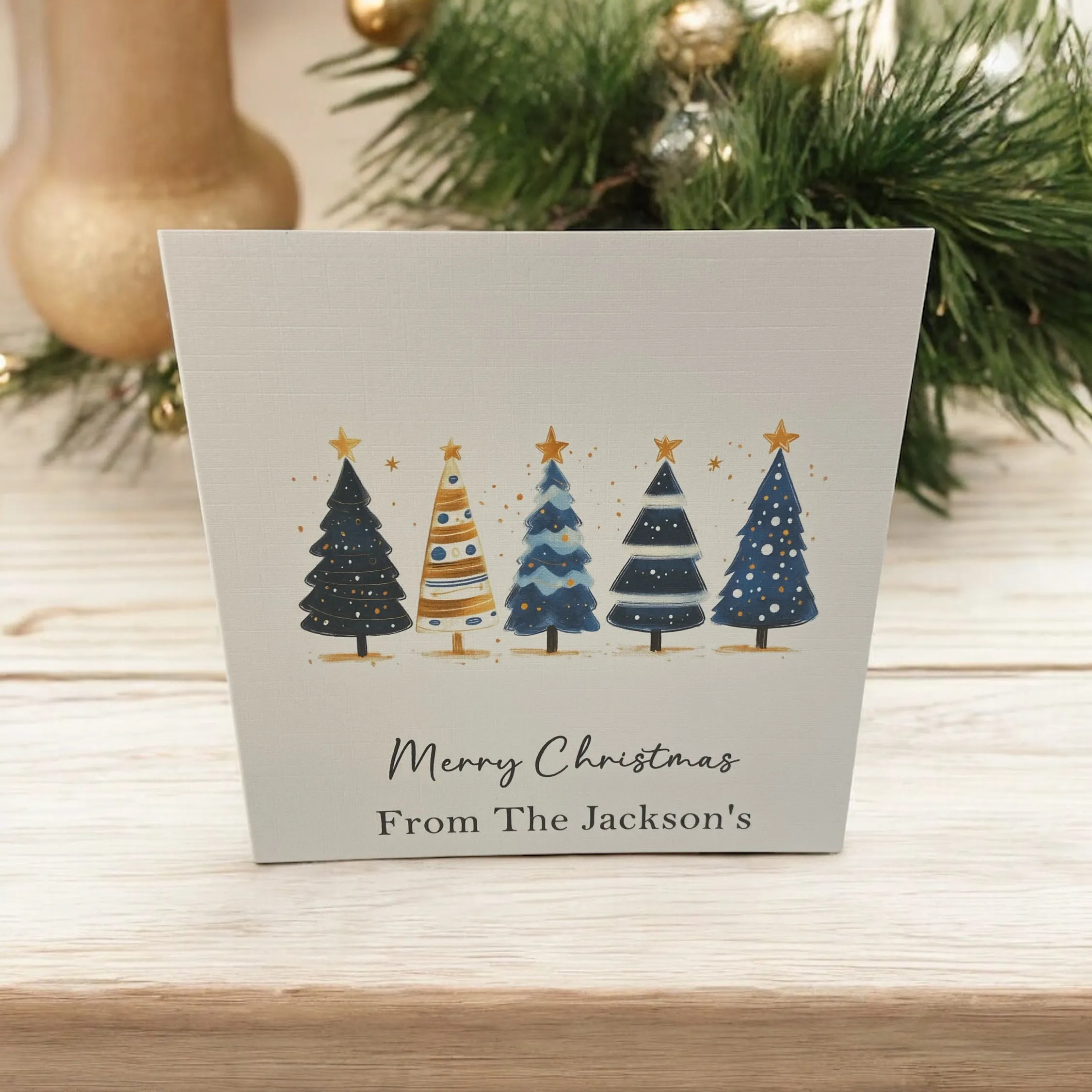 Personalised Christmas Card Pack Navy Christmas Tree 10, 20, 30, 40, 50