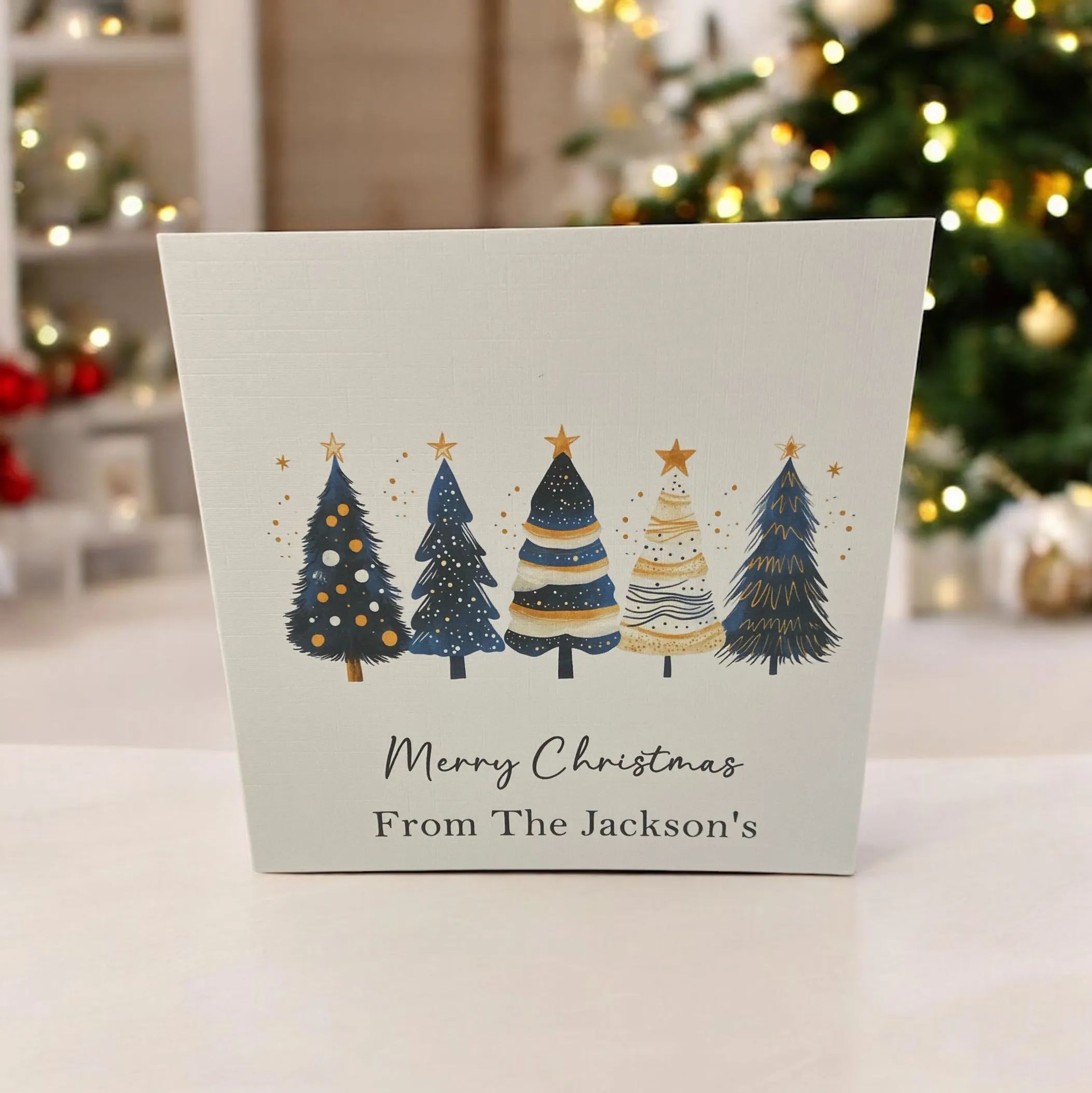 Personalised Christmas Card Pack Navy Christmas Tree 10, 20, 30, 40, 50